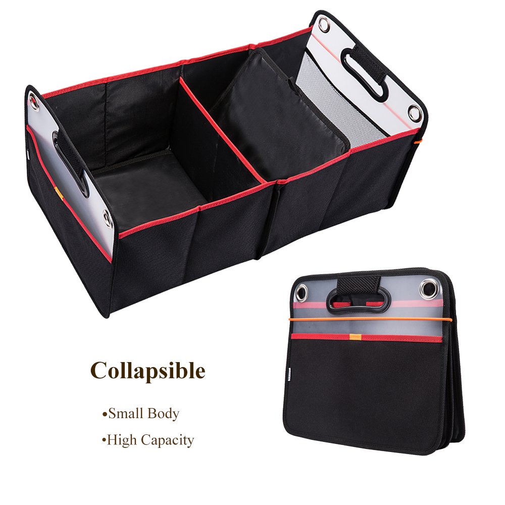 Collapsible Car Trunk Organizer with 2 Large Compartments - Portable Auto Storage Container for SUV, Truck, Vehicle - Foldable Grocery Organizer for Home, Office & Travel - Perfect for Road Trips, Shopping & Daily Commute