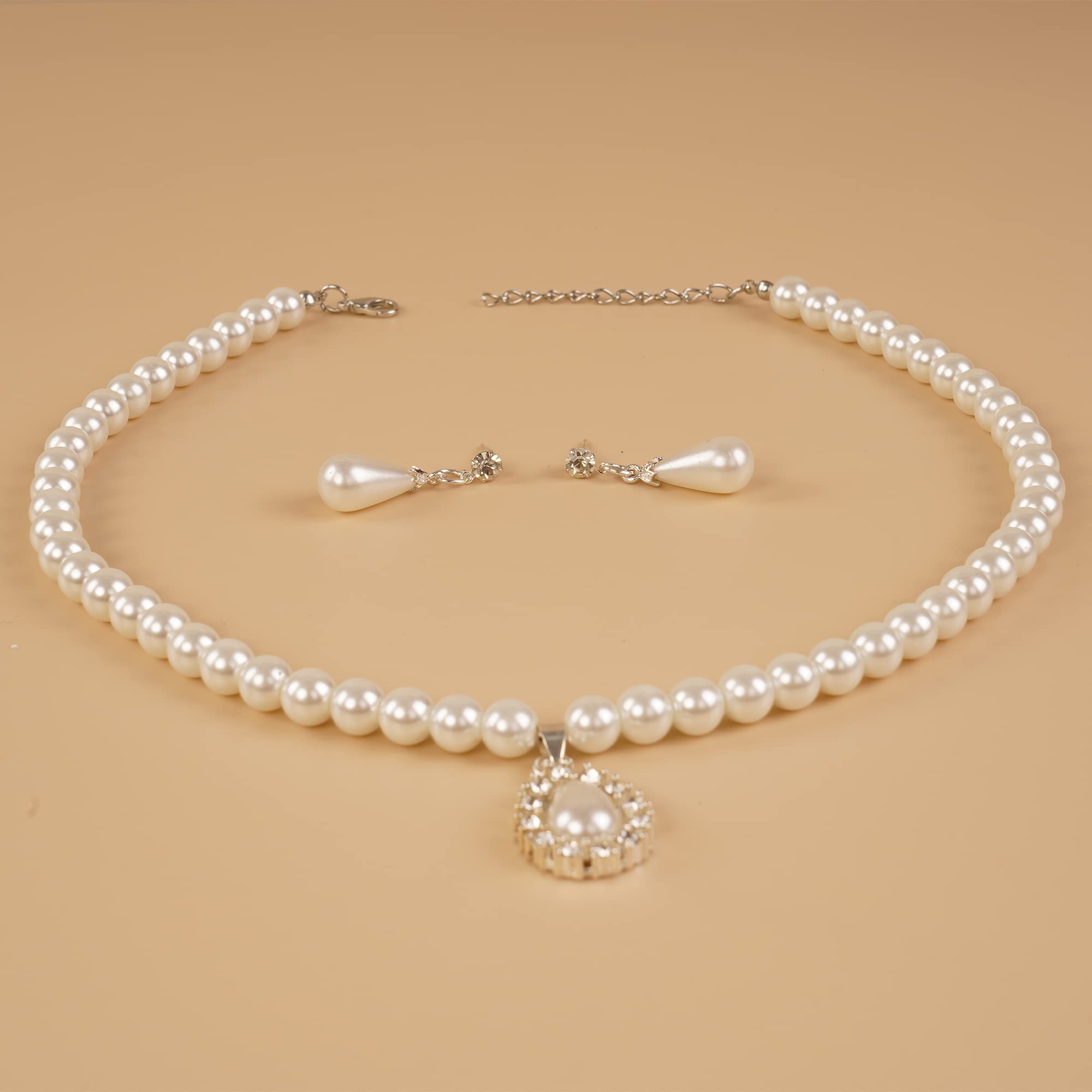 Bridal Pearl Necklace Set - Ivory Teardrop Earrings for Wedding & Party