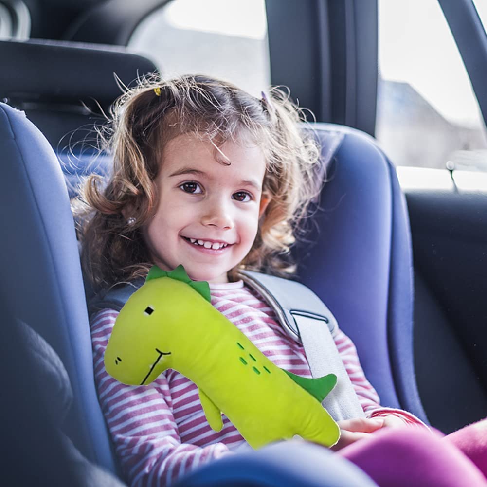 Katutude Soft Plush Car Seat Belt Pads for Kids & Adults - Adjustable Neck & Shoulder Support Pillow with Dinosaur Design | Comfortable Seat Belt Cushion Cover for Long Road Trips & Daily Commutes