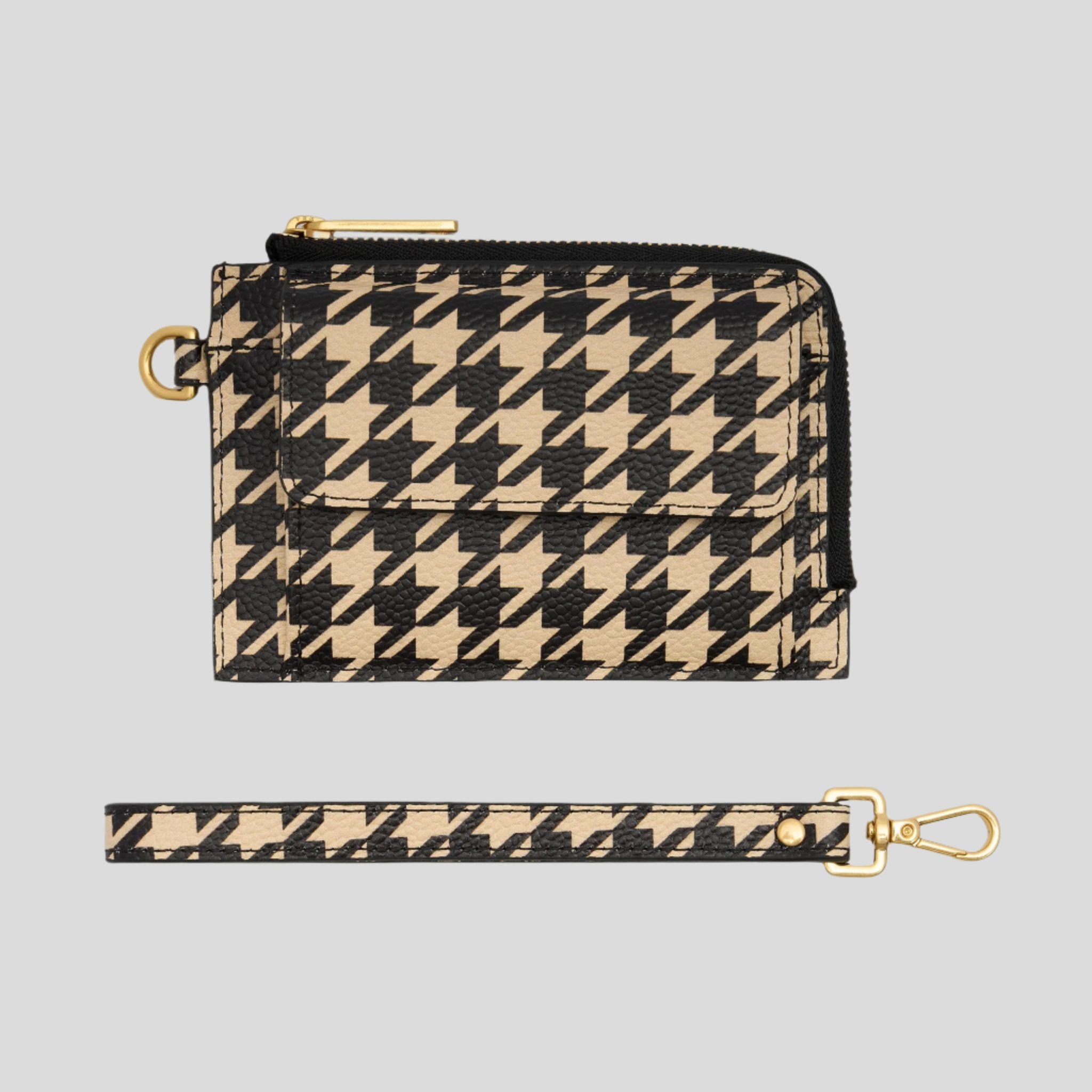 Premium Everyday Leather Mini Wallet - Slim RFID Blocking Black Houndstooth Design for Women | Perfect for Travel, Shopping & Daily Essentials Organization