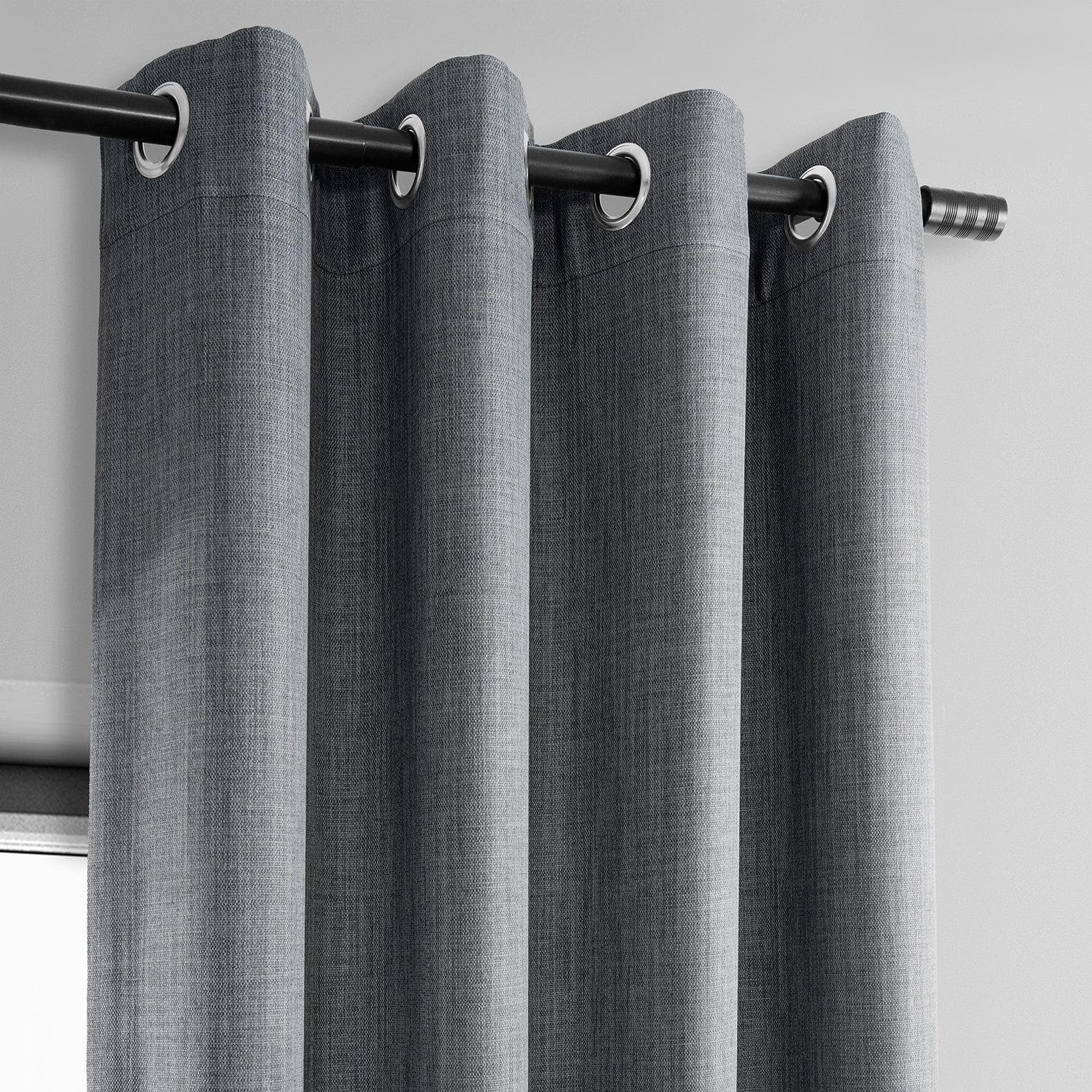 Dark Gray Grommet Textured Faux Linen Blackout Curtains for Bedroom & Living Room - Noise Reducing & Light Blocking Window Treatment