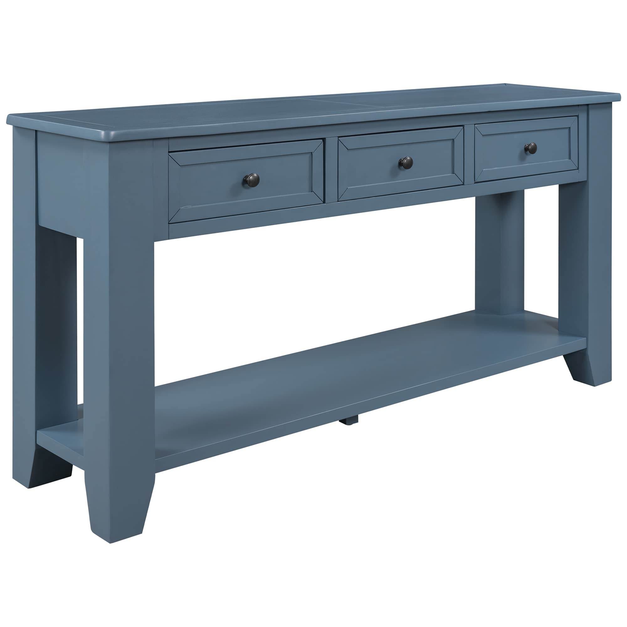 P PURLOVE Blue Console Table with 2 Drawers & Shelf - Entryway Sofa Table for Living Room, Hallway, Bedroom - Modern Narrow Hall Table for Small Spaces & Home Decor