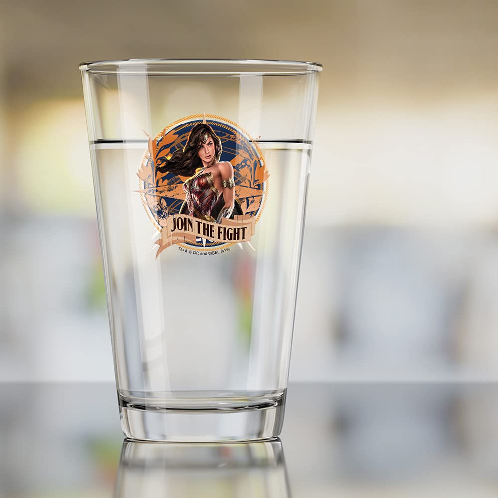LOGOVISION Wonder Woman Movie 'Join The Fight' 16 oz Pint Glass - Tempered Licensed Printed Design - Perfect DC Comics Fan Gift - Great for Beer, Soda, Water - Ideal for Movie Nights, Superhero Parties & Collectors