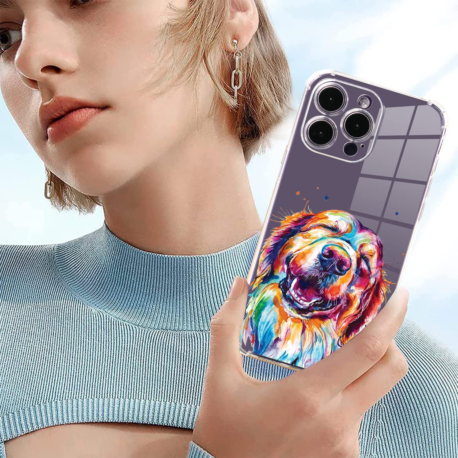 Golden Retriever Design iPhone 12 Pro Max Case with Rainbow Pattern - 6.7