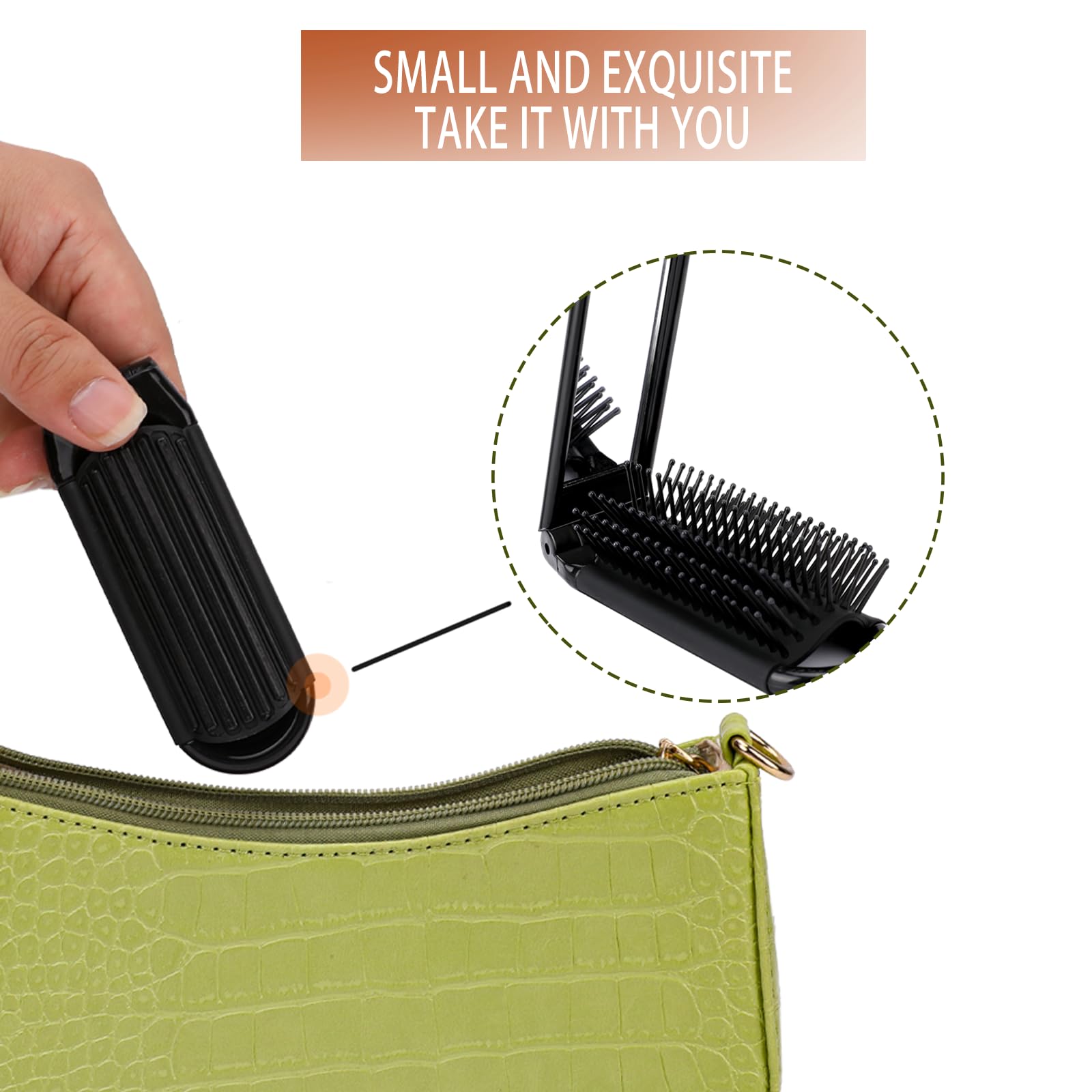 2 Pack Foldable Hair Brush with Mirror - Portable Travel Hair Brush, Pocket Size Anti-Static Mini Hairbrush, Compact Massage Comb for Women & Girls - Perfect for Home, Travel, Gym, and Purse (Black)