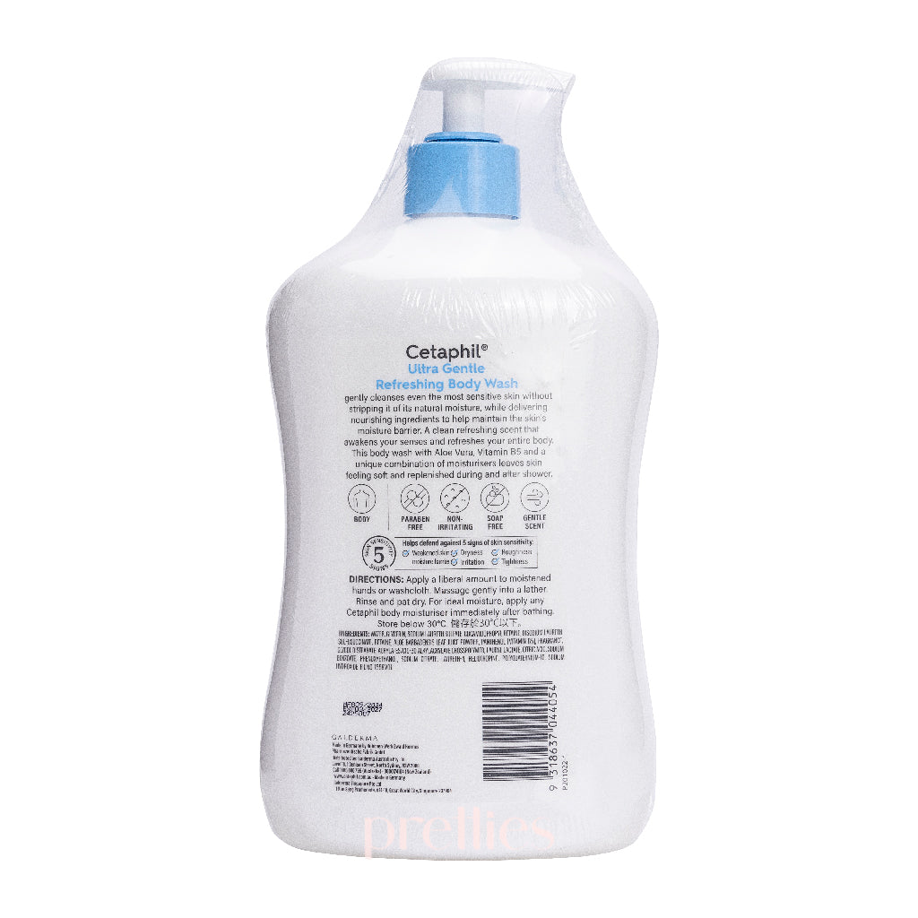 Cetaphil Ultra Gentle Refreshing Body Wash for Sensitive Skin - 33.8 fl oz (1000ml) - Fragrance Free, Soap Free, Hypoallergenic - Daily Moisturizing Shower Gel for Dry & Irritated Skin - Perfect for Bath, Shower & Spa Relaxation