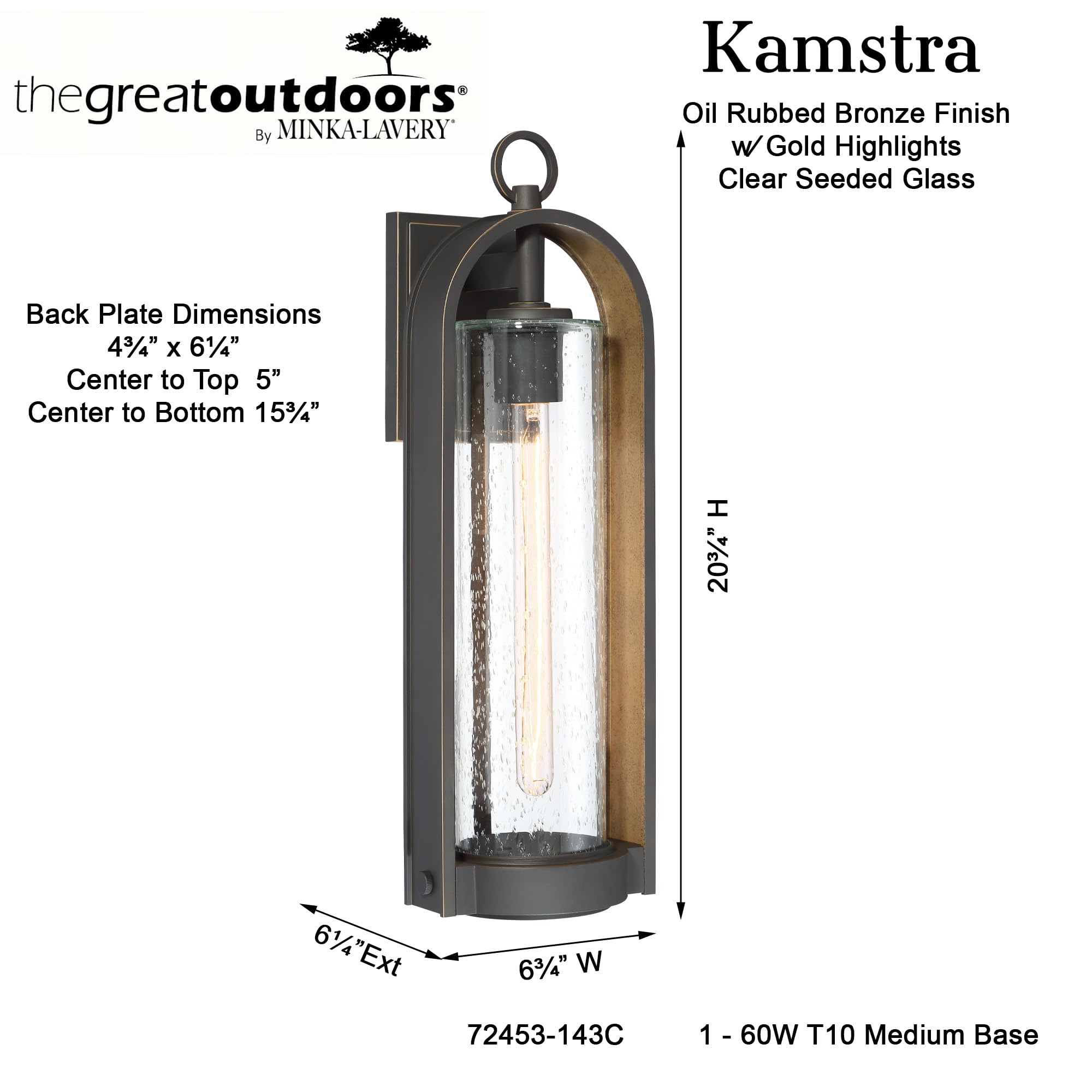 Minka Lavery 72453-143C Outdoor Wall Light - Oil Rubbed Bronze Exterior Wall Lantern with 60W Single Light Bulb | Weatherproof Outdoor Lighting for Porch, Patio, Garden & Entryway
