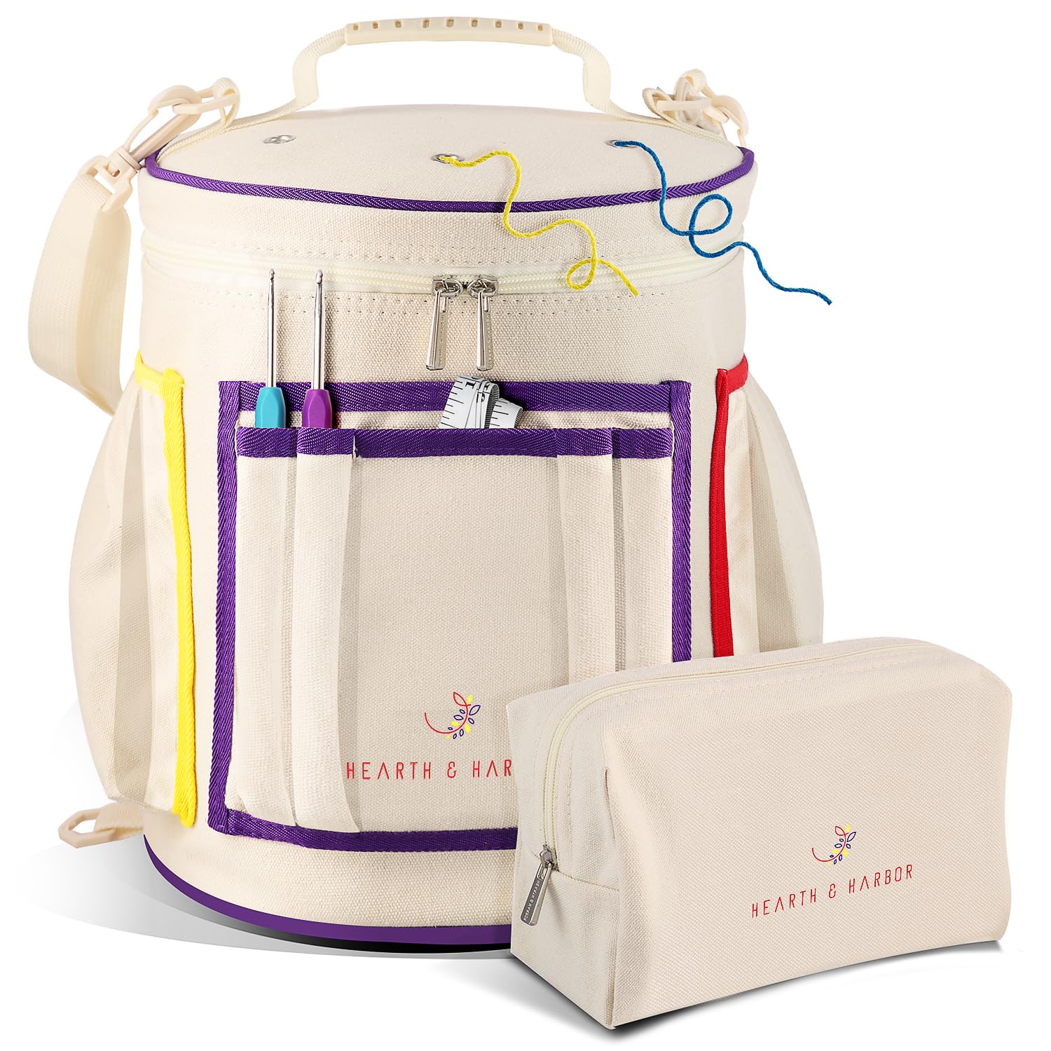Hearth & Harbor Crochet Bag Organizer - Durable Knitting Yarn Storage Bag with Accessories Case | Perfect for Crochet Supplies, Needlework Projects & Craft Organization | Portable for Travel, Home & On-the-Go Knitting