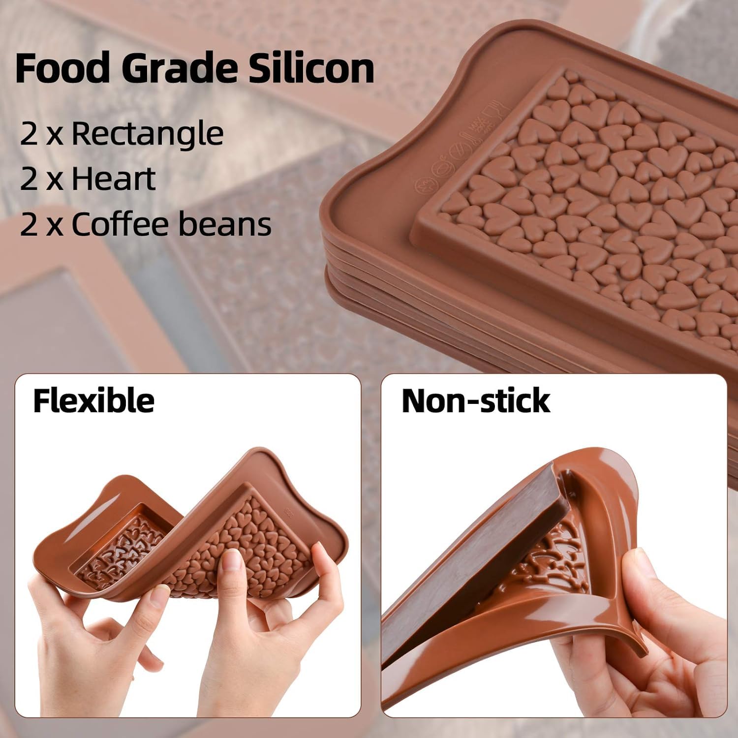 4 Pack Silicone Chocolate Molds - Food Grade, Break-Apart Heart, Cadbury, Bubble & Fragment Shapes - Non-Stick Candy, Protein & Energy Bar Molds for Baking, DIY Snacks & Party Treats