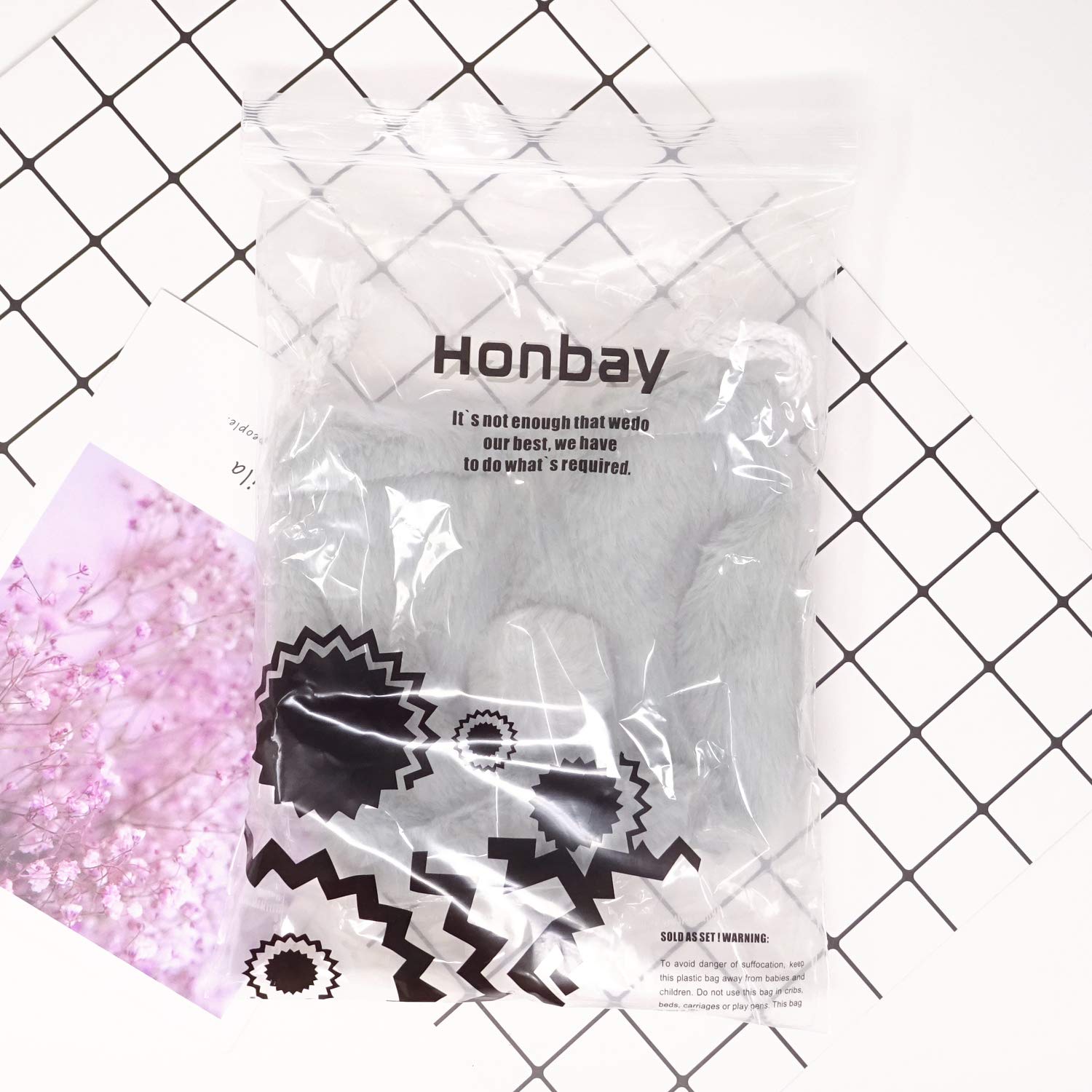 Honbay Cute Fluffy Drawstring Pouch - Rabbit Ears Makeup Bag, Jewelry Organizer & Gift Wrapping Pouch (Grey) - Perfect for Travel, Cosmetics Storage & Party Favors