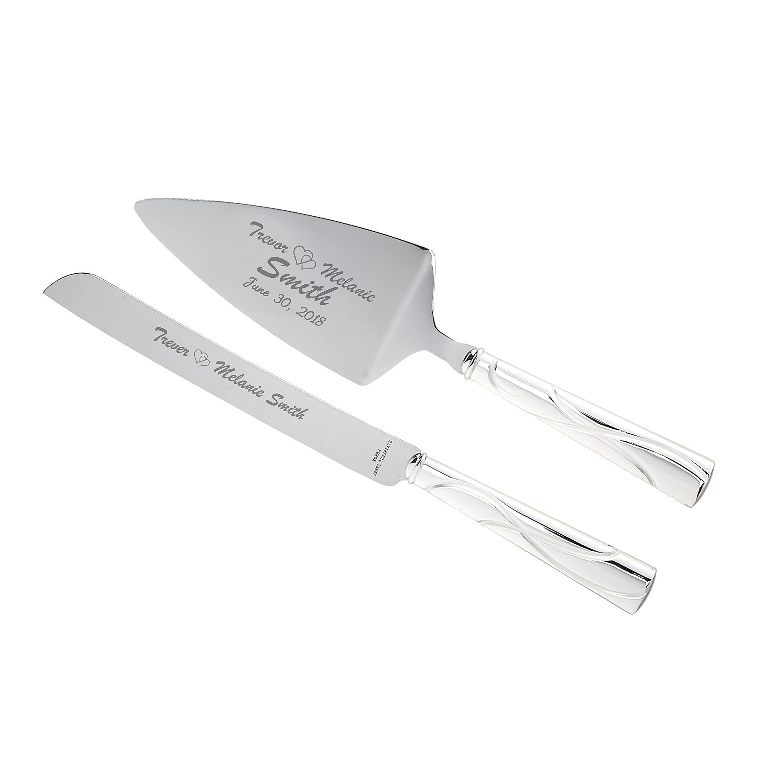 Lenox Bridal Adorn Silver Personalized Wedding Cake Cutting Set - Custom Engraved Cake Knife & Server for Bride & Groom - Perfect for Wedding Ceremonies, Anniversaries & Special Occasions