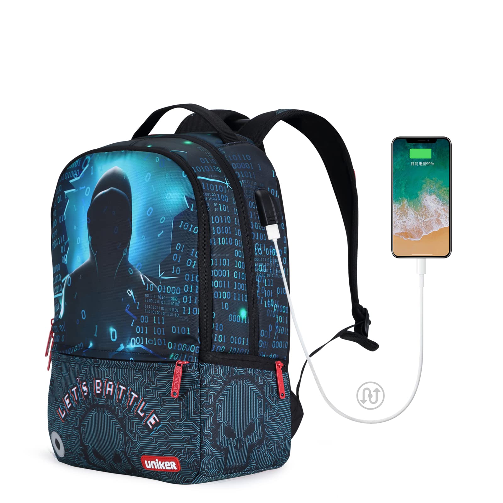 UNIKER Stylish School Backpack for Teens - 15.6 Inch Laptop Backpack with USB Charging Port & Anti-Theft Design - Waterproof Travel Backpack for College, Work & Daily Commute