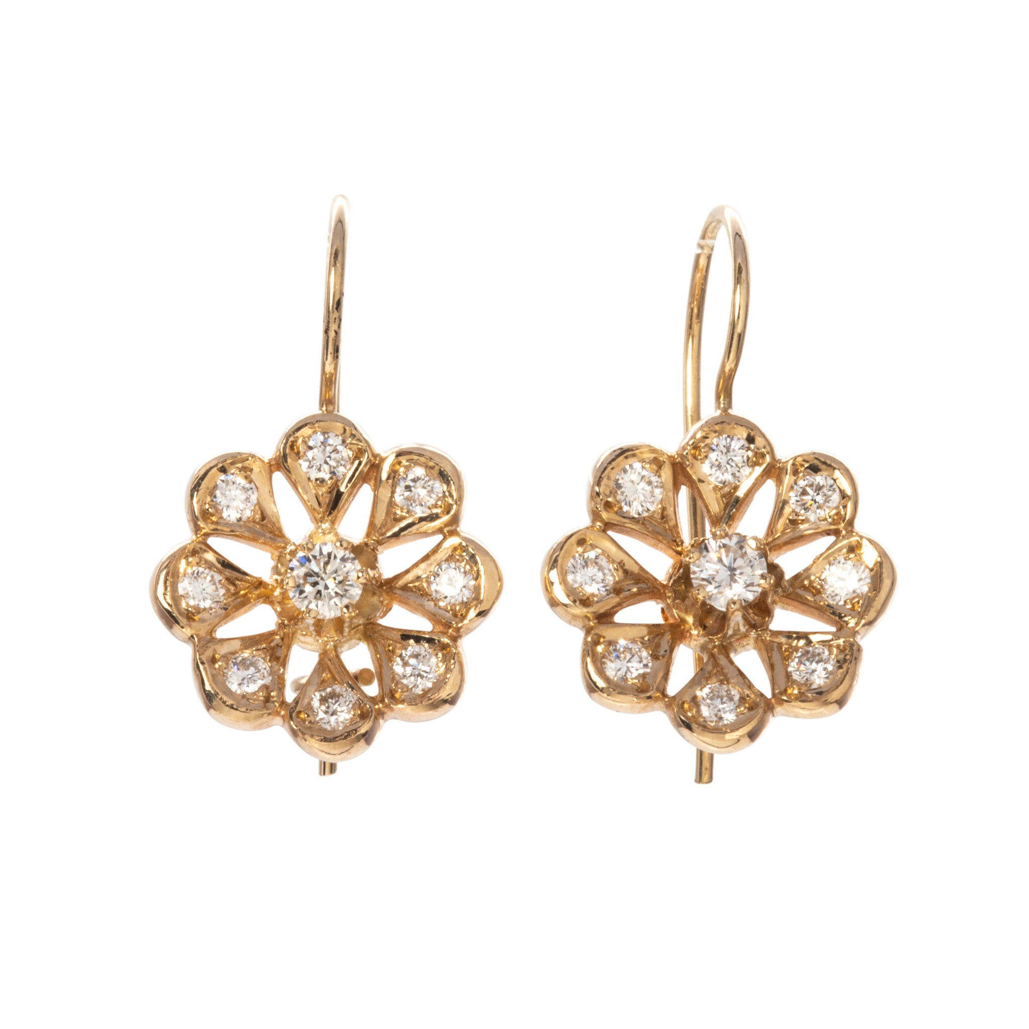 14K Yellow Gold Diamond Flower Drop Earrings for Women - Elegant Dangle Earrings for Weddings, Parties & Special Occasions