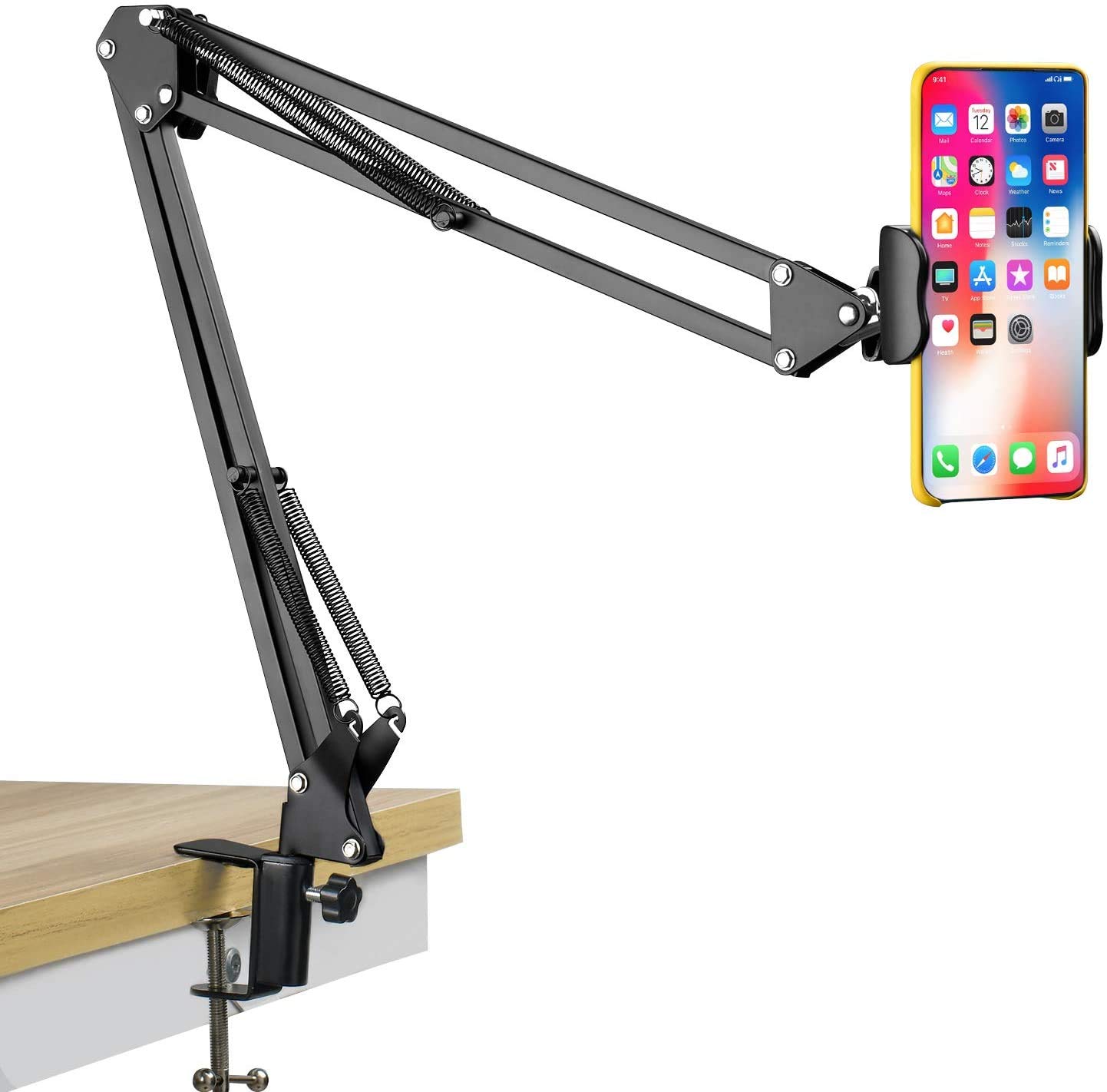 360° Rotating Phone Holder for Desk - Flexible Long Arm Stand for Bed, Office & Kitchen Use