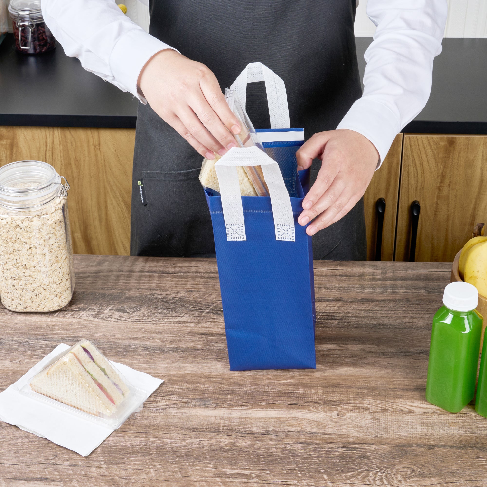 Blue Insulated Take Out Bags - Tamper Evident Food Delivery Bags (4.75