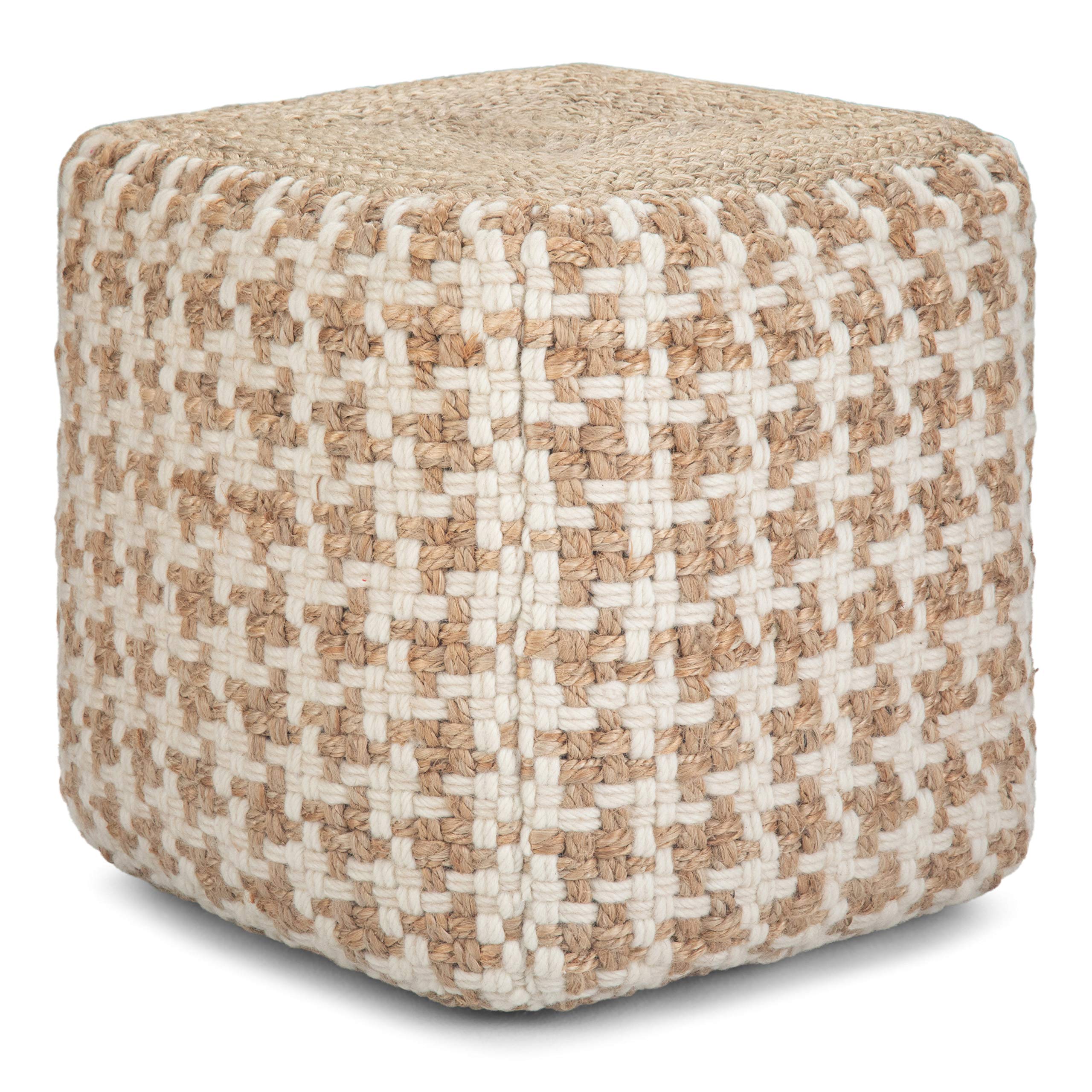 SIMPLIHOME Cullen 18 Inch Boho Cube Pouf - Natural Woven Wool & Jute Ottoman - Stylish Footrest & Seating for Living Room, Bedroom, Nursery & Dorm Decor - Perfect for Relaxing, Reading & Extra Guest Seating