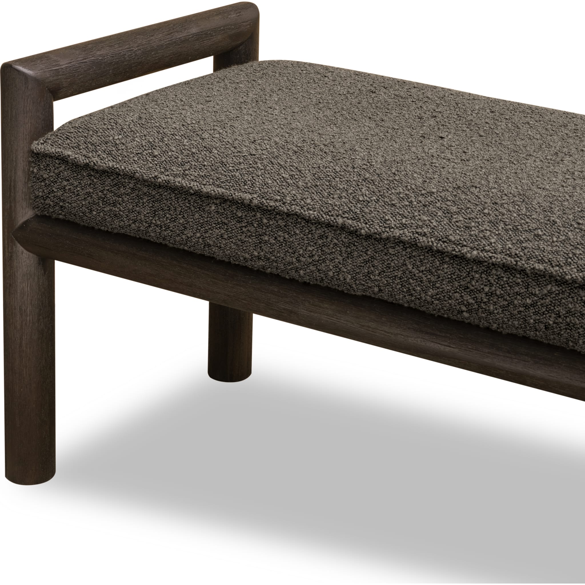 Dorsey Boucle Upholstered Wooden Bench - Modern Basalt Grey & Pumpernickel Fabric - Entryway, Bedroom, or Living Room Seating Furniture