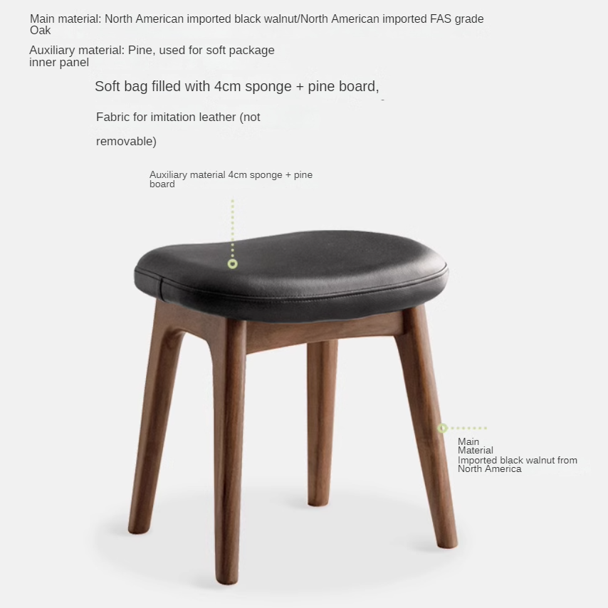 Solid Oak & Black Walnut Wood Makeup Stool - Durable Beauty Vanity Seat with Cushion for Bedroom, Dressing Room & Salon Use