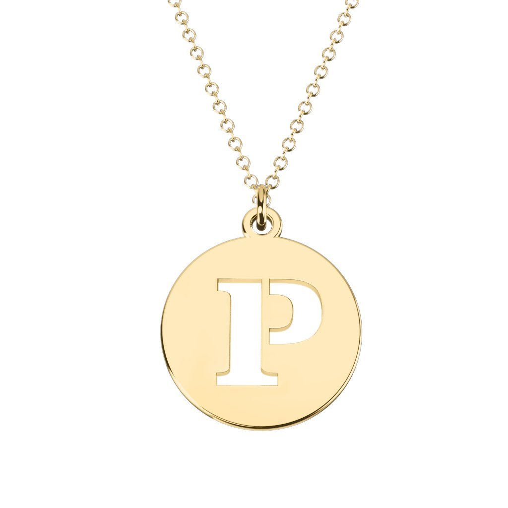 TSD 10K Yellow Gold Initial Disc Cutout Pendant Necklace by JEWLR - Personalized Name Jewelry for Women, Perfect Gift for Birthday, Anniversary & Valentine's Day