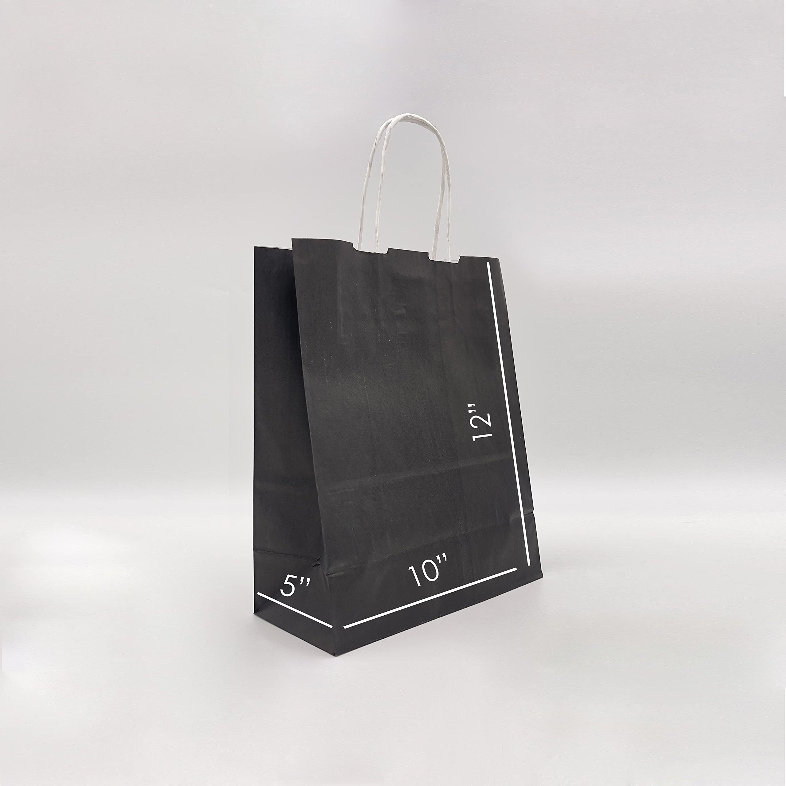 JET 10”x5”x12” Virgin Kraft Paper Gift Bags with Twisted Handles - Bulk 25 Pack (Black) | Eco-Friendly Recyclable Shopping Bags for DIY Crafts, Retail Packaging, Wedding Favors, Party Gifts & Grocery Takeout