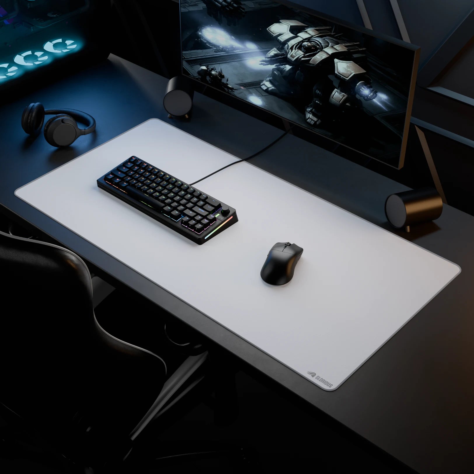 GMP 2 White Stitched Cloth Gaming Mouse Pad - Large Non-Slip Surface for PC & Laptop - Perfect for Esports, Office Work & Home Gaming Setup