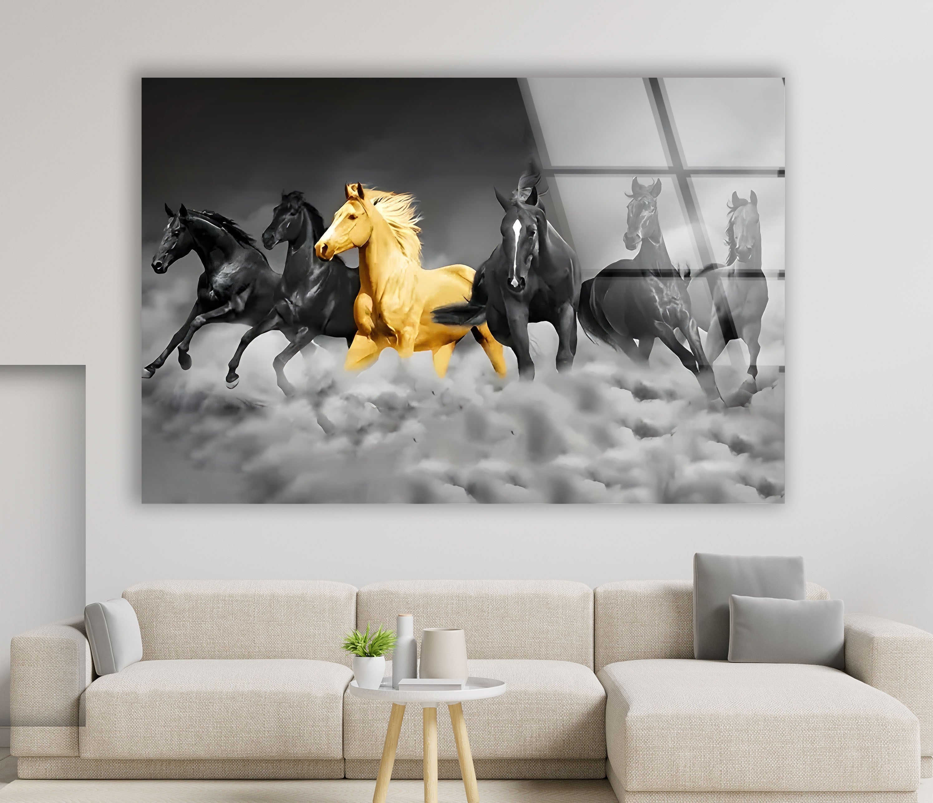 Elegant Black & Golden Horse Glass Wall Art - Handmade Modern Home Decor for Living Room, Bedroom & Office - Perfect Gift Idea for Housewarming & Holidays