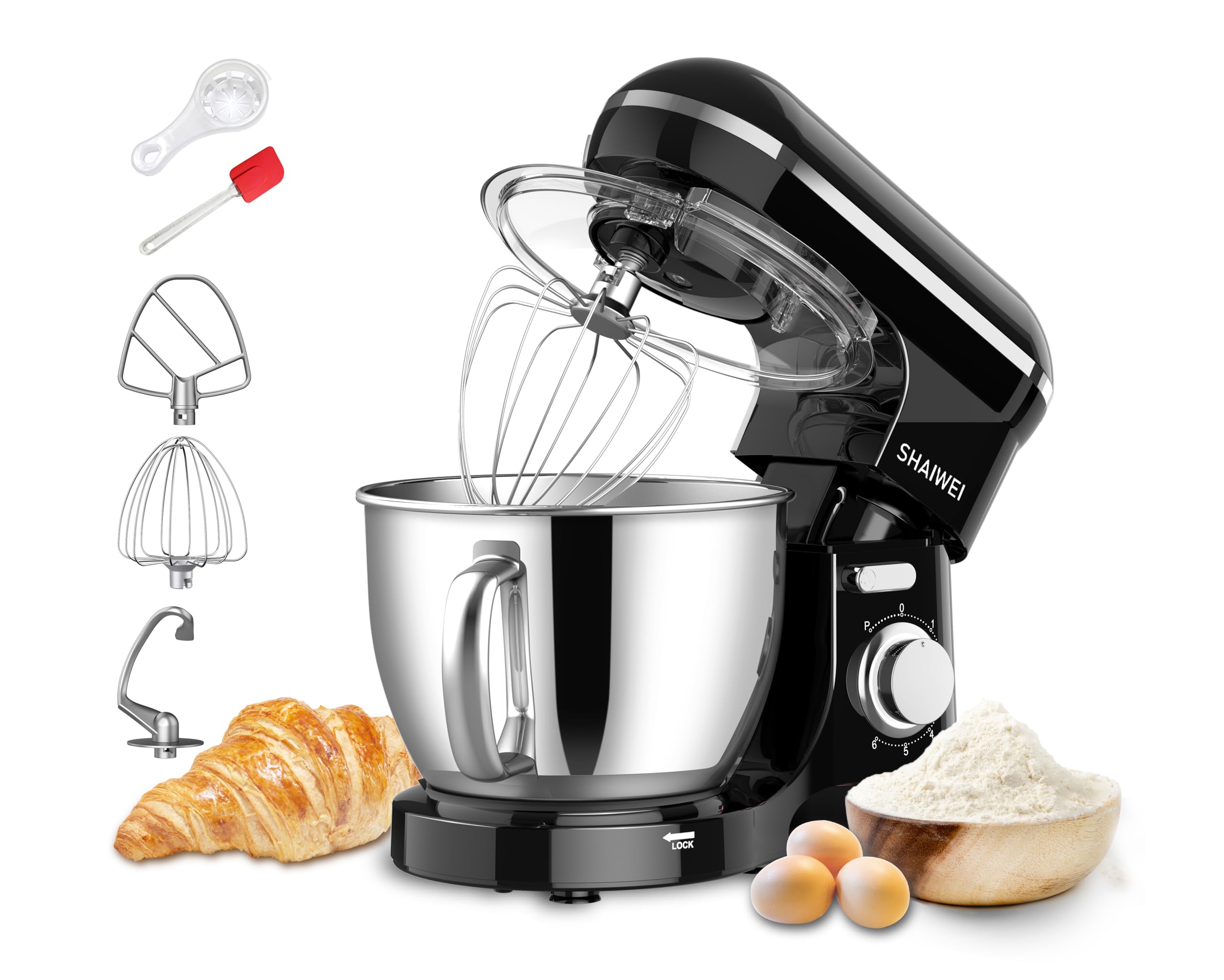 6.5 Quart Kitchen Stand Mixer - 6 Speed Tilt-Head Electric Food Mixer with Dough Hook, Wire Whip & Beater (Black) - Perfect for Baking Cakes, Cookies, Bread & More
