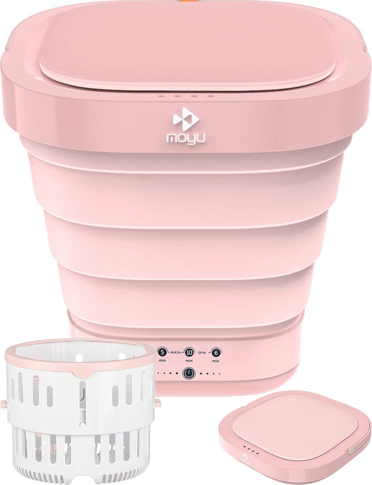 Portable Washing Machine - Compact Foldable Mini Washer with Drain Basket for Apartments, Camping, RV & Travel (110V-200V) - Pink | Perfect for Small Spaces, Laundry, Underwear & Baby Clothes