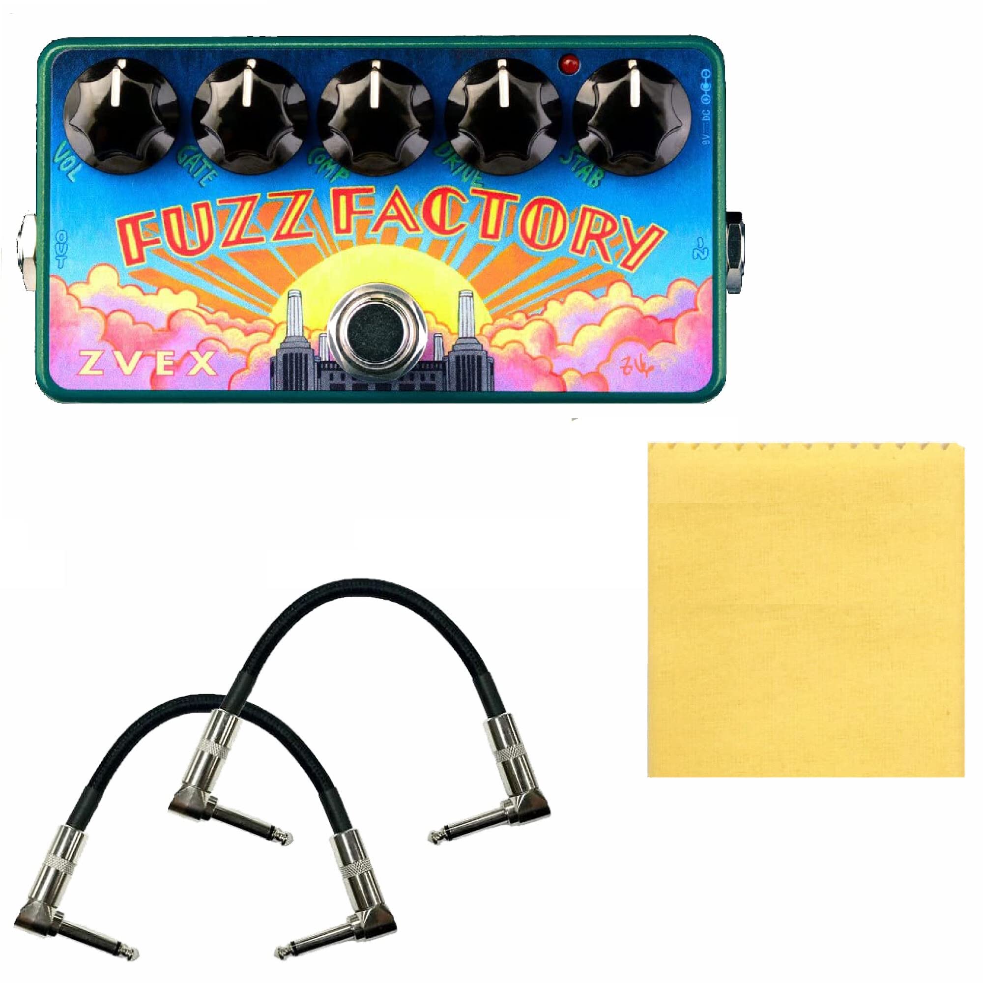ZVEX Effects Fuzz Factory Vexter Series Fuzz Guitar Effects Pedal with 2 Patch Cables & Polishing Cloth - Vintage Tone Stompbox for Electric Guitar, Studio Recording & Live Performance