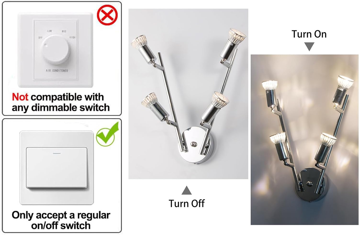 QCYUUI Modern 4-Light LED Track Lighting Kit - Adjustable Flush Mount Ceiling/Wall Spot Lights with Chrome Rotatable Heads - Includes 4×GU10 Bulbs - Perfect for Kitchen, Living Room, Dining Room & Retail Spaces