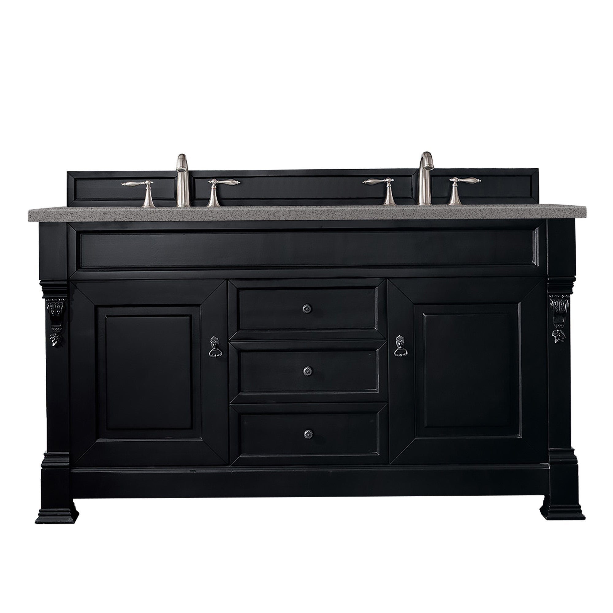Brookfield 60 Inch Double Bathroom Vanity with Antique Black Finish & 3CM Grey Expo Quartz Top - Perfect for Master Bathroom or Guest Bath Renovation