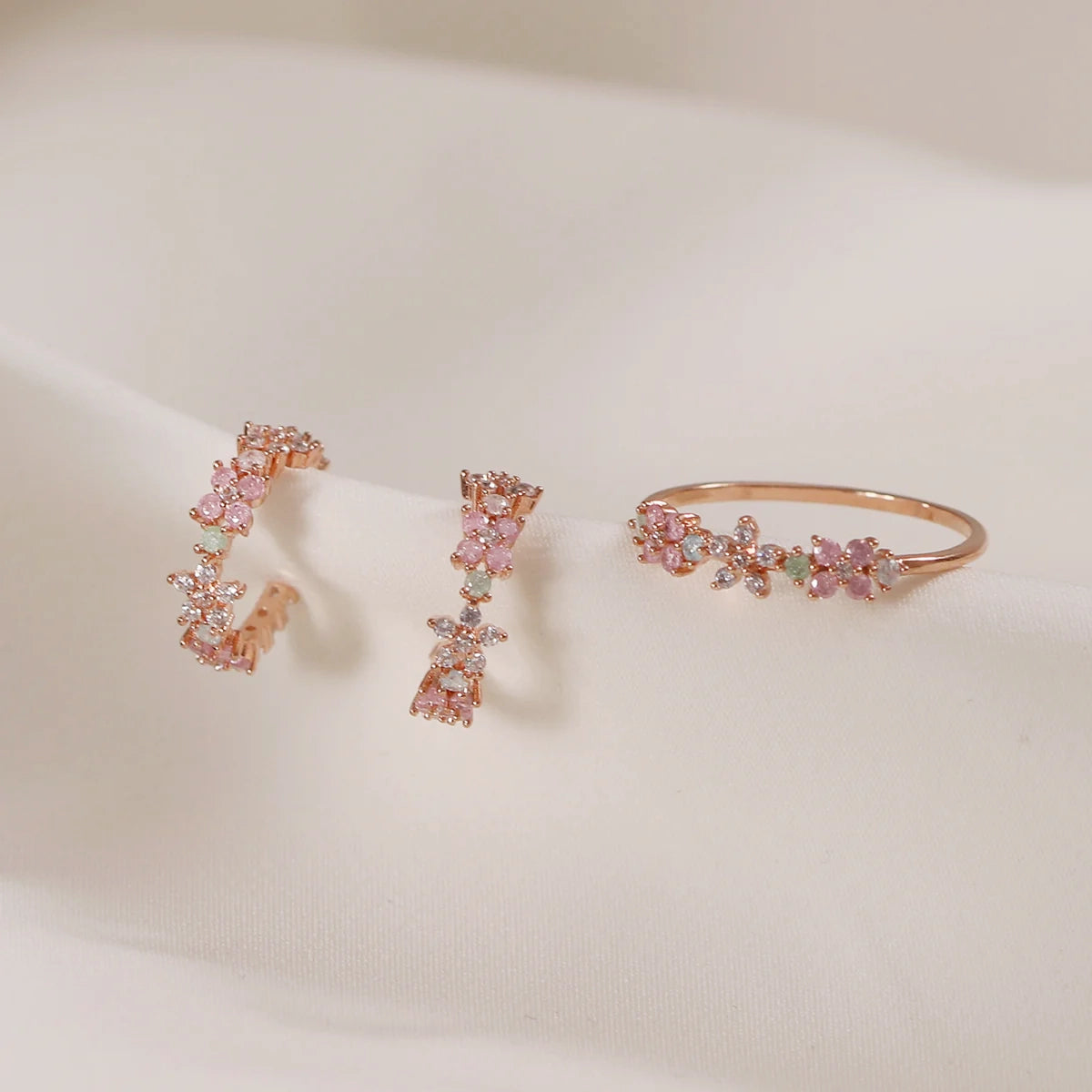 Rose Gold Rose Quartz Flower Jewelry Set - Elegant Necklace, Earrings & Bracelet for Women | Perfect for Weddings, Anniversaries & Romantic Gifts