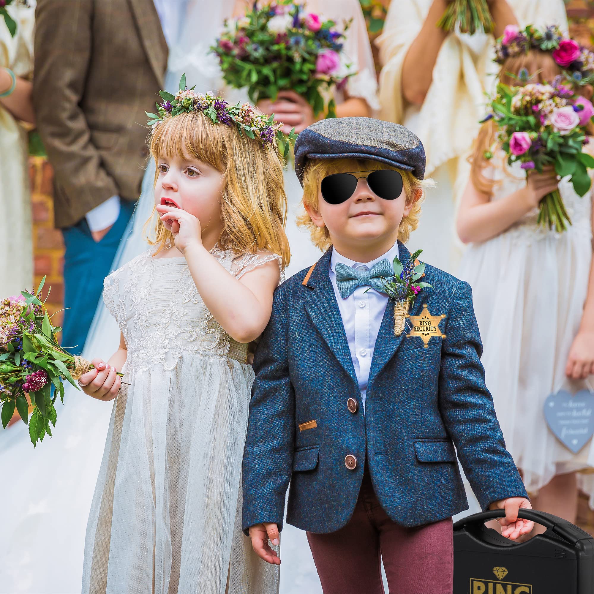 Kids Spy Police FBI Costume Set - Wedding Ring Bearer Outfit with Sunglasses, Earpiece & Ring Box | Fun Role Play, Cosplay & Pretend Play for Parties & Dress Up