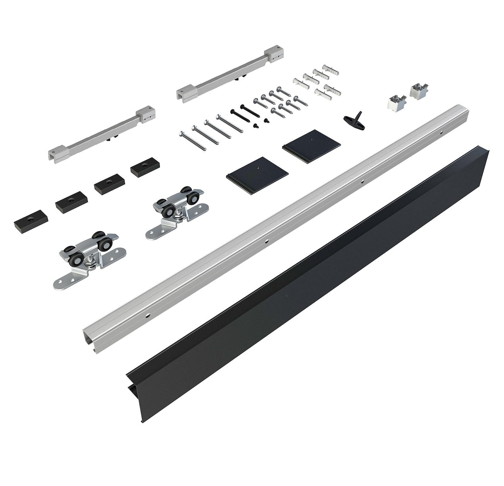 JUBEST 4FT Barn Door Sliding Hardware Track Kit - Heavy Duty Aluminum Alloy Box Rail System for Low Clearance Hidden Sliding Doors - Black Finish - Perfect for Bedroom, Closet, Pantry & Interior Door Installation