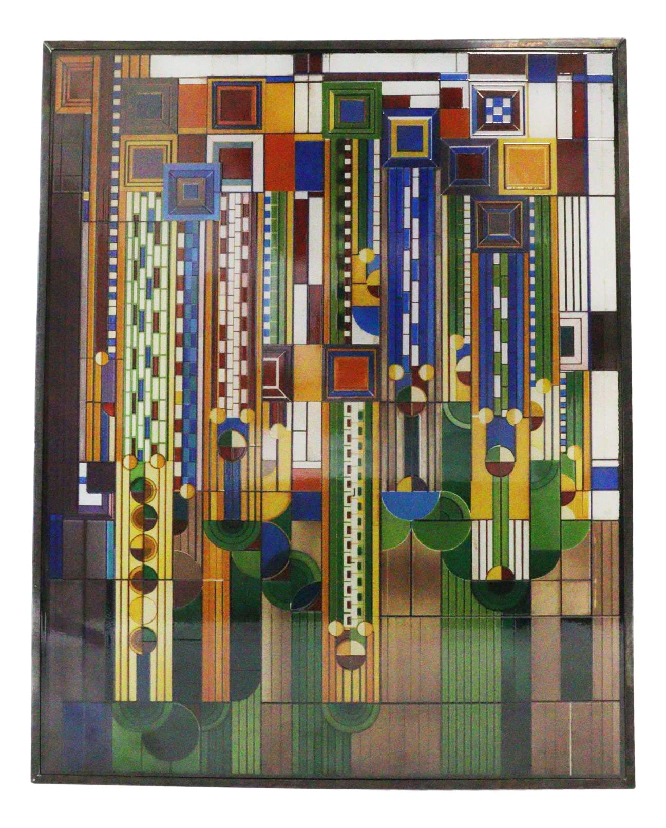 Ebros Frank Lloyd Wright Inspired Metal Framed Saguaro Cactus Stained Glass Wall Art - Southwestern Home Decor for Living Room, Bedroom & Office