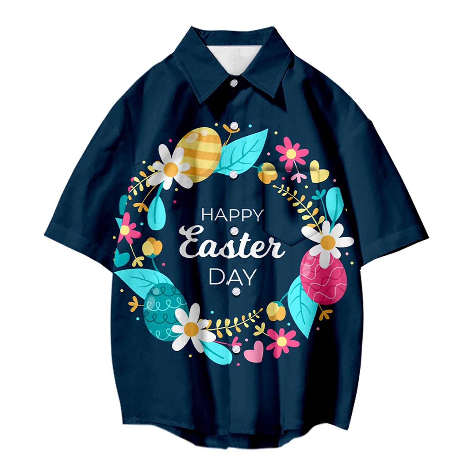 **Men's Hawaiian Shirt - Summer Short Sleeve V-Neck Casual Shirt with Easter Rabbit Print - Perfect for Beach Vacation, Luau Party & Holiday Wear**