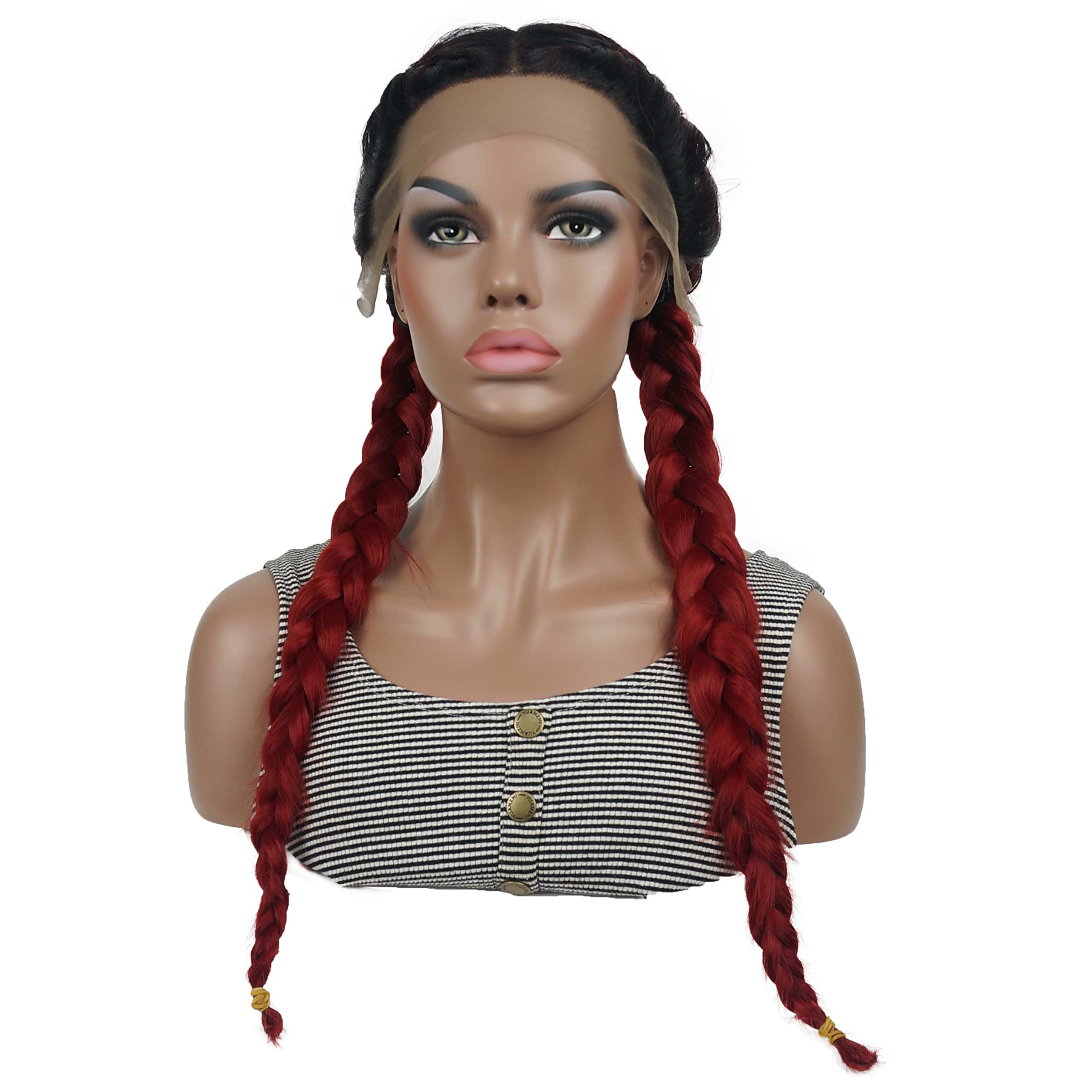 Aimole Long Ombre Red Synthetic Lace Front Wig for Women - Two Braid Hairstyles | Perfect for Cosplay, Parties & Daily Wear