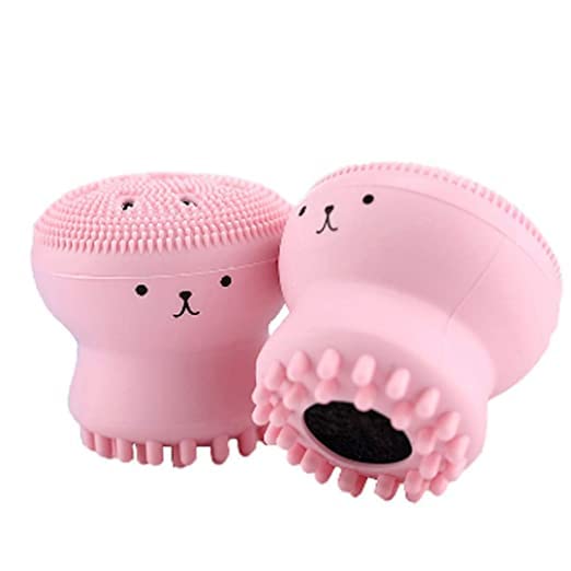 Yellow Pumpkin Exfoliating Facial Cleansing Brush for Women - Gentle Exfoliator & Deep Pore Cleanser (Pack of 1, Pink) | Perfect for Daily Skincare Routine & Spa Night