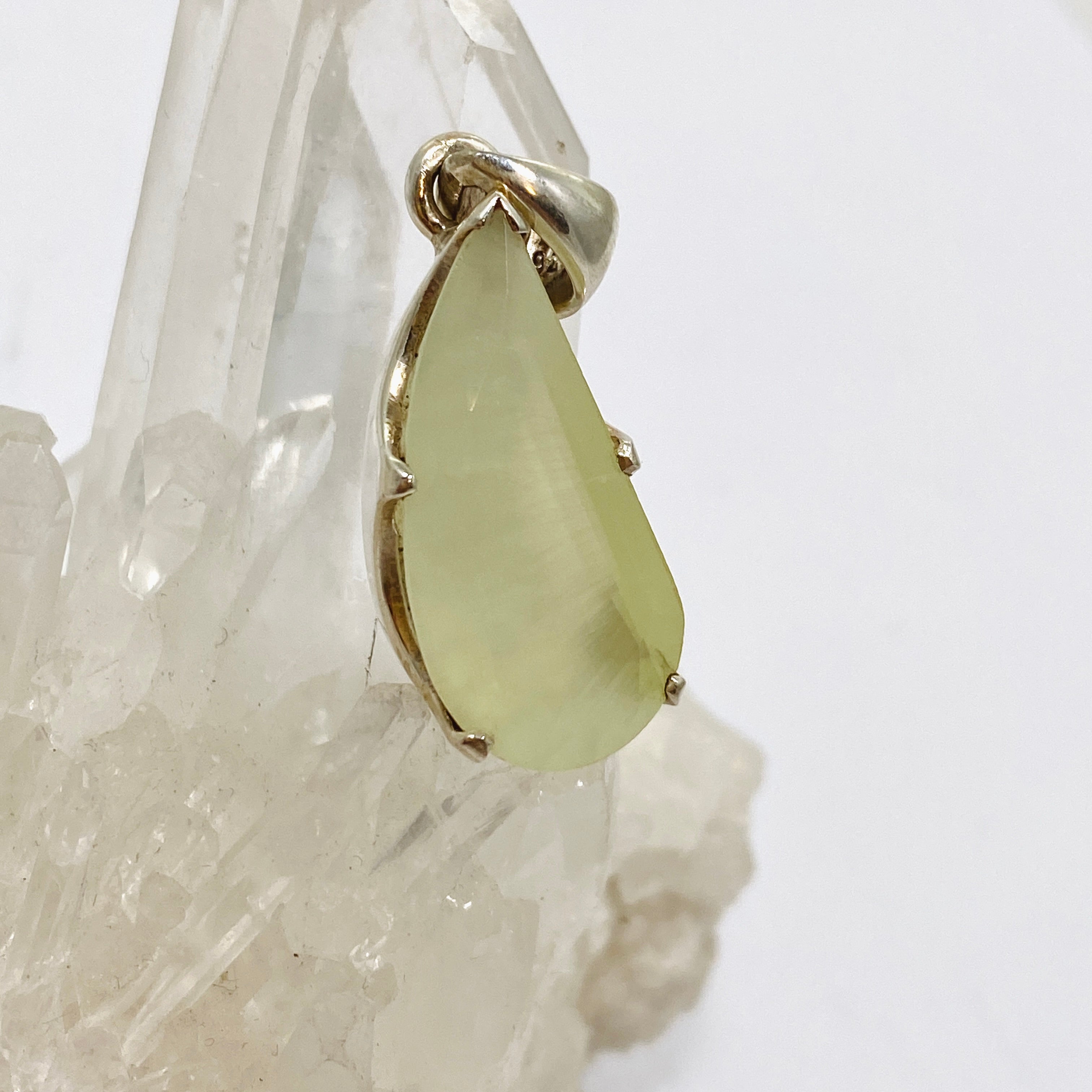 Natural Prehnite Freeform Faceted Pendant Necklace - Handcrafted Gemstone Jewelry PPGJ1020 | Spiritual Healing, Meditation & Boho Fashion Accessory