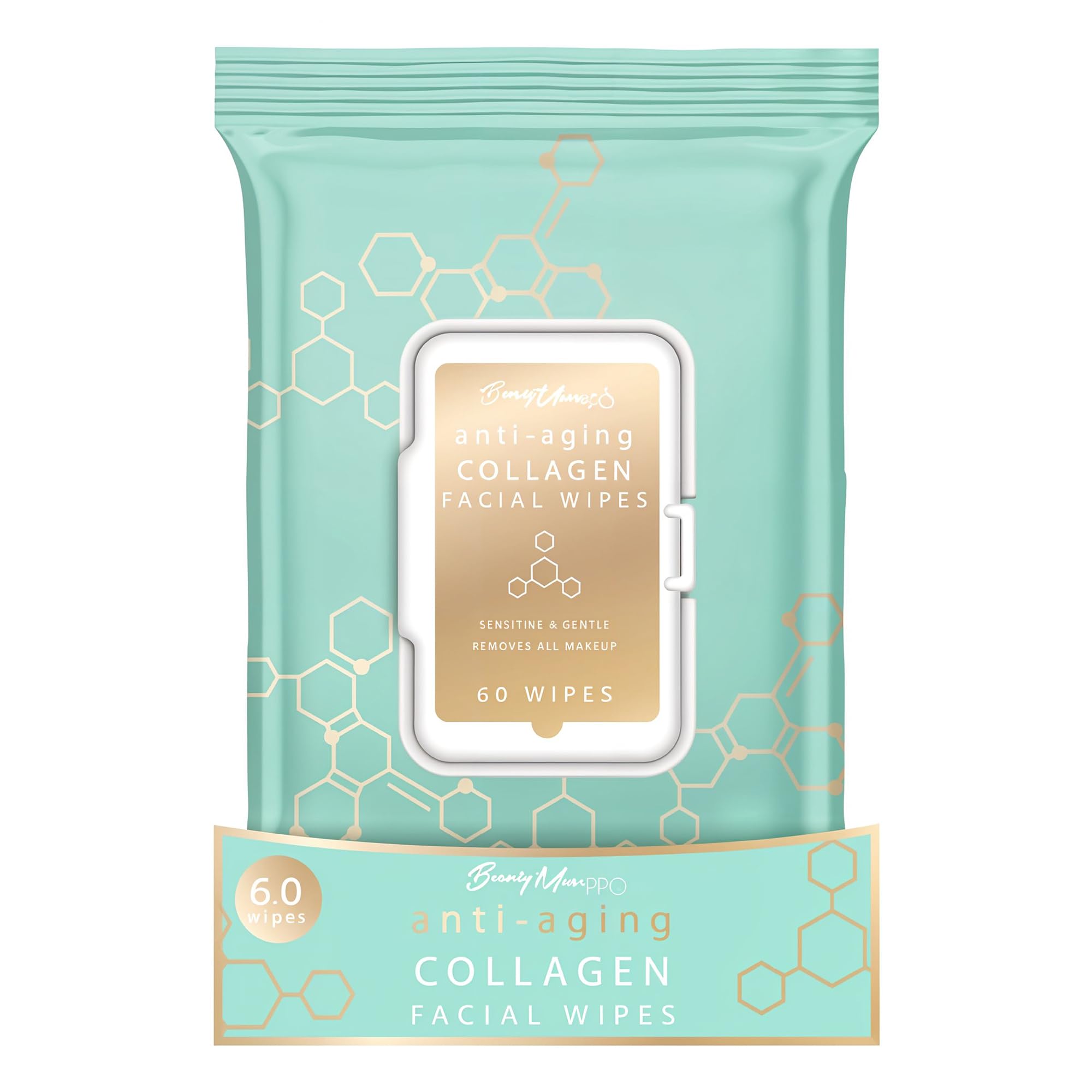 BEAUTY MUSE Anti-Aging Collagen Facial Makeup Wipes - Gentle Makeup Remover for Sensitive Skin - 60 Count - Hypoallergenic & Dermatologist Tested - Perfect for Travel, Gym & Nightly Skincare Routine