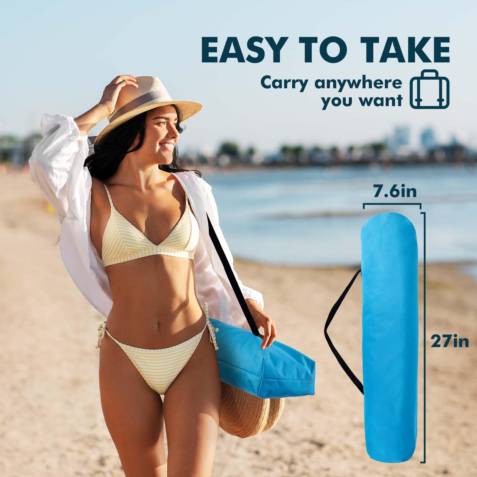 AKSOUL Folding Beach Chair for Adults - Portable High/Low Back Camping Chair with Carry Bag, Extra Wide Seat & Comfortable Pillow - Perfect for Beach, Picnic, Backyard, Travel and Outdoor Activities (Blue, 1 Pack & 2 Pack Options)