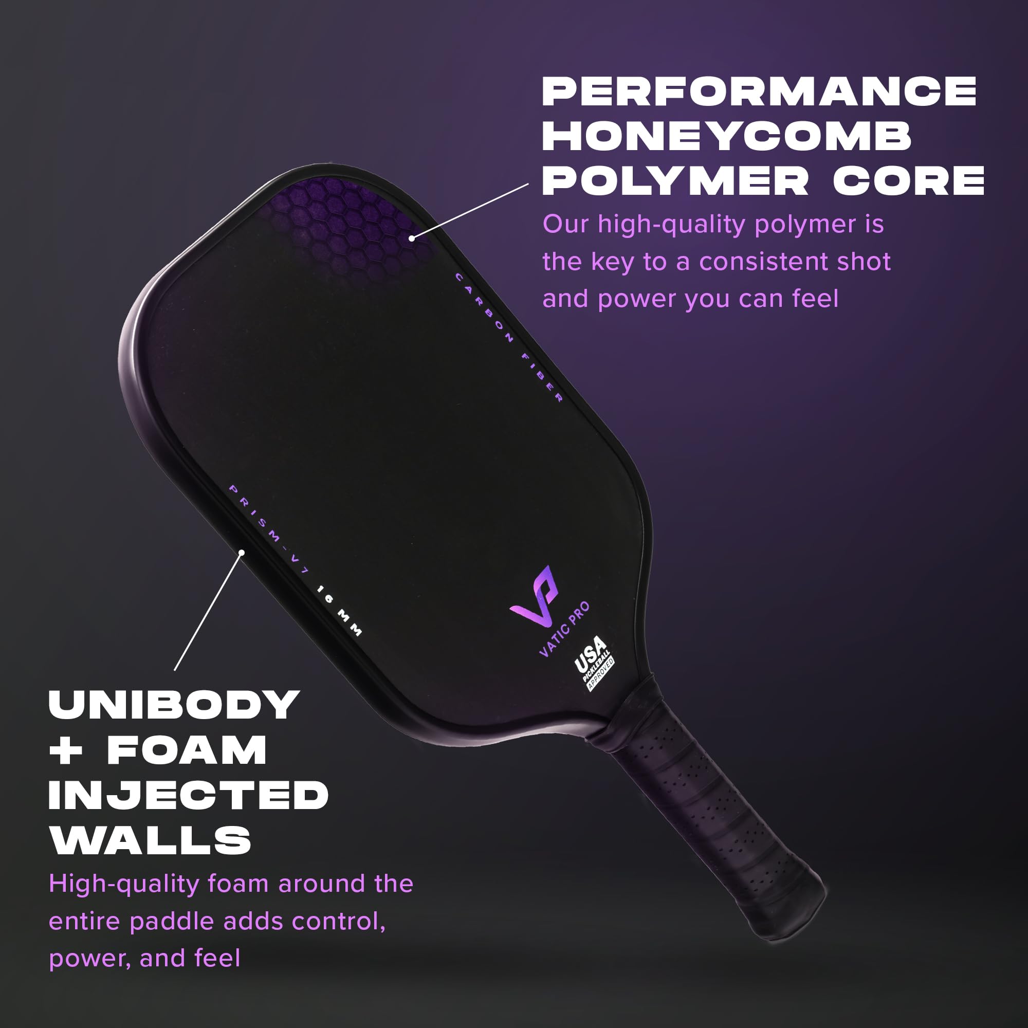 Vatic Pro Prism Carbon Fiber 16mm Pickleball Paddle - Lightweight & Durable with Foam Injected Walls - Includes Free Paddle Cover - Perfect for Competitive Play & Recreational Games