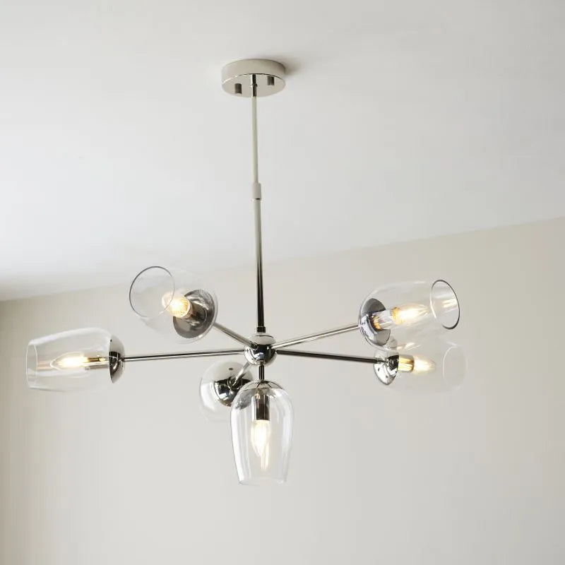 Columbus 6-Light Multi-Arm Pendant Light Fixture in Nickel & Antique Brass Finish - Perfect for Dining Room, Kitchen Island or Entryway Lighting