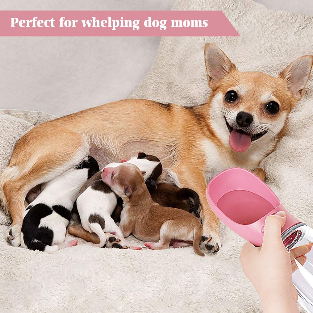 Portable Dog Water Bottle with Bowl - 12oz Lightweight Travel Water Dispenser for Dogs, Puppy Essentials for Outdoor Walking, Hiking & Camping | Pet Accessories (Pink) - Perfect for Park Visits, Beach Trips & Daily Walks
