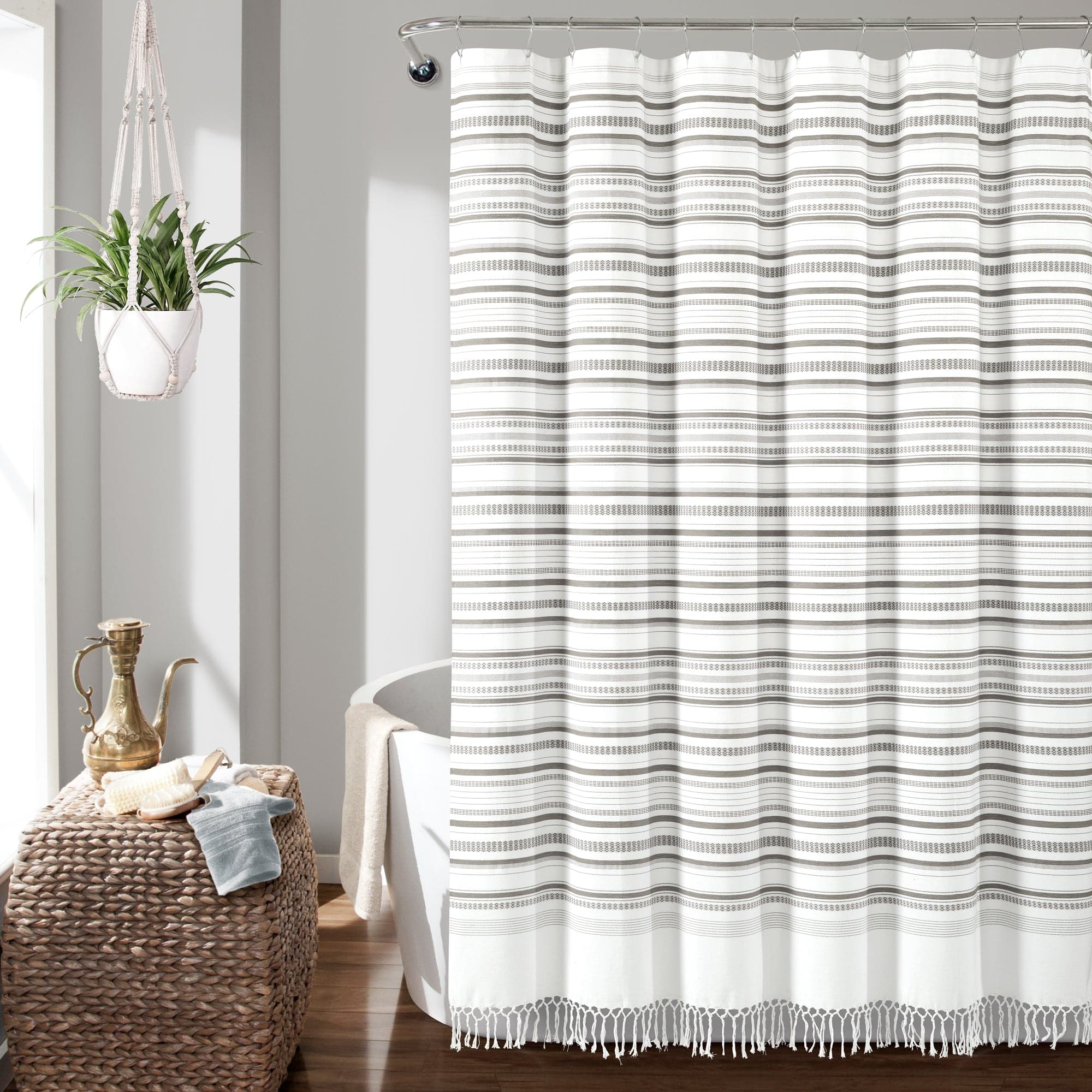 Eco-Friendly Woven Yarn Dyed Recycled Cotton Blend Shower Curtain - Waterproof Bathroom Decor for Modern & Sustainable Homes