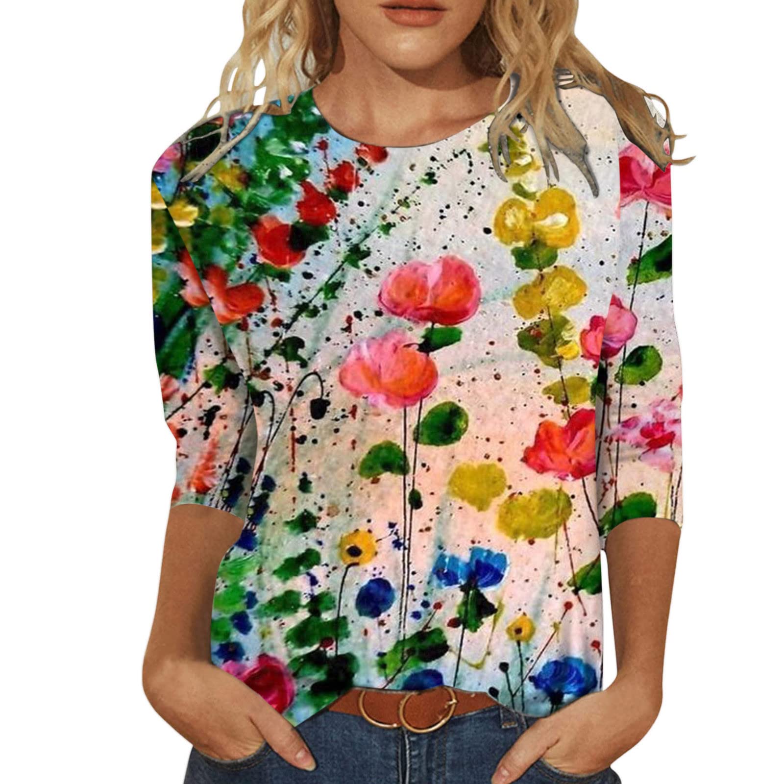Women's Stylish 3/4 Sleeve V-Neck Tunic Blouse - Trendy Casual Dressy Tops for Work & Weekend Outings
