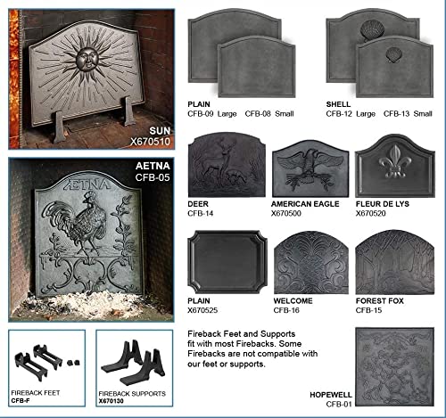 Classic Large Plain Design Cast Iron Fireback with Matte Black Finish - 22.5