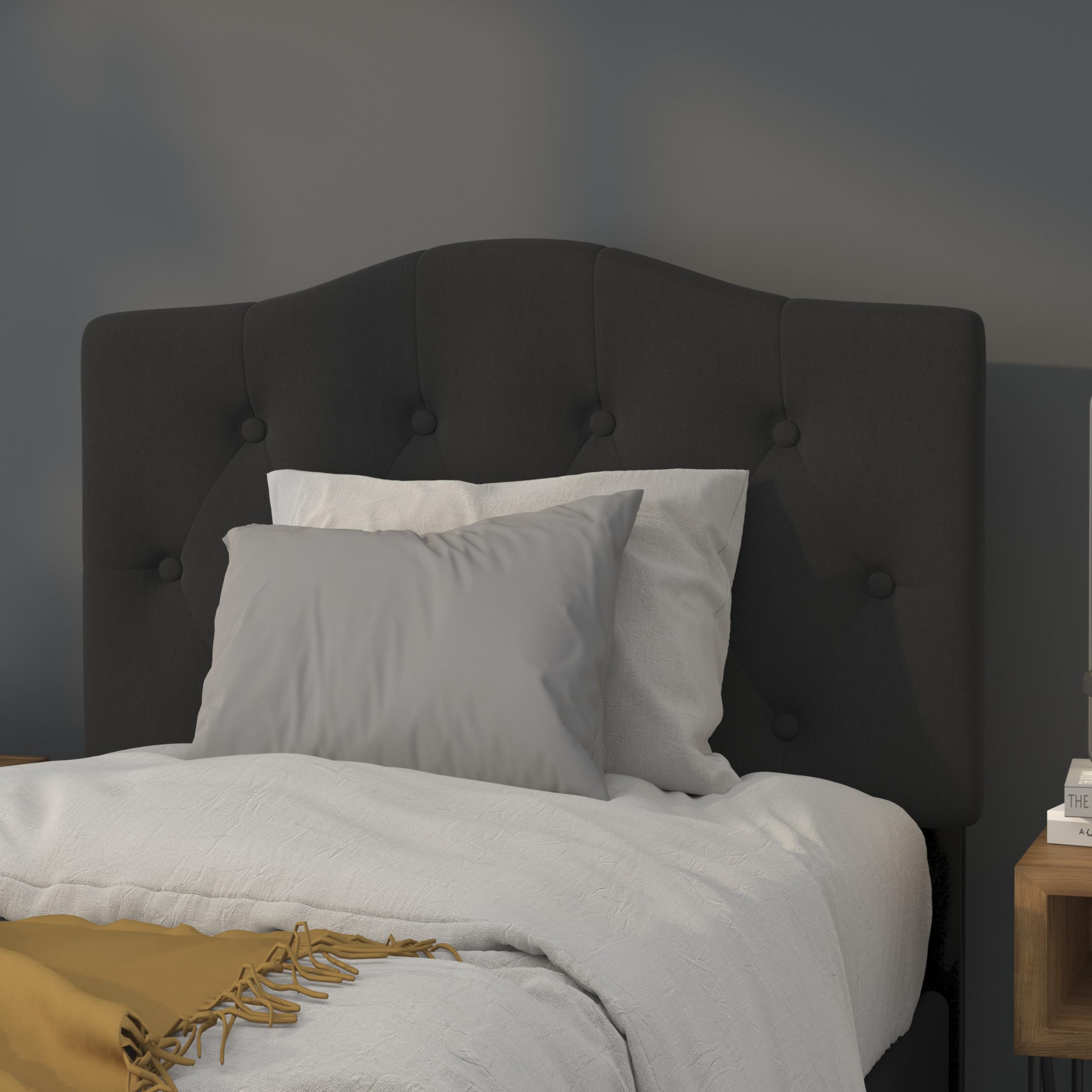 Tufted Upholstered Twin Size Headboard - Black Fabric Bed Frame for Kids & Teens - Perfect for Bedroom Decor & Space Saving