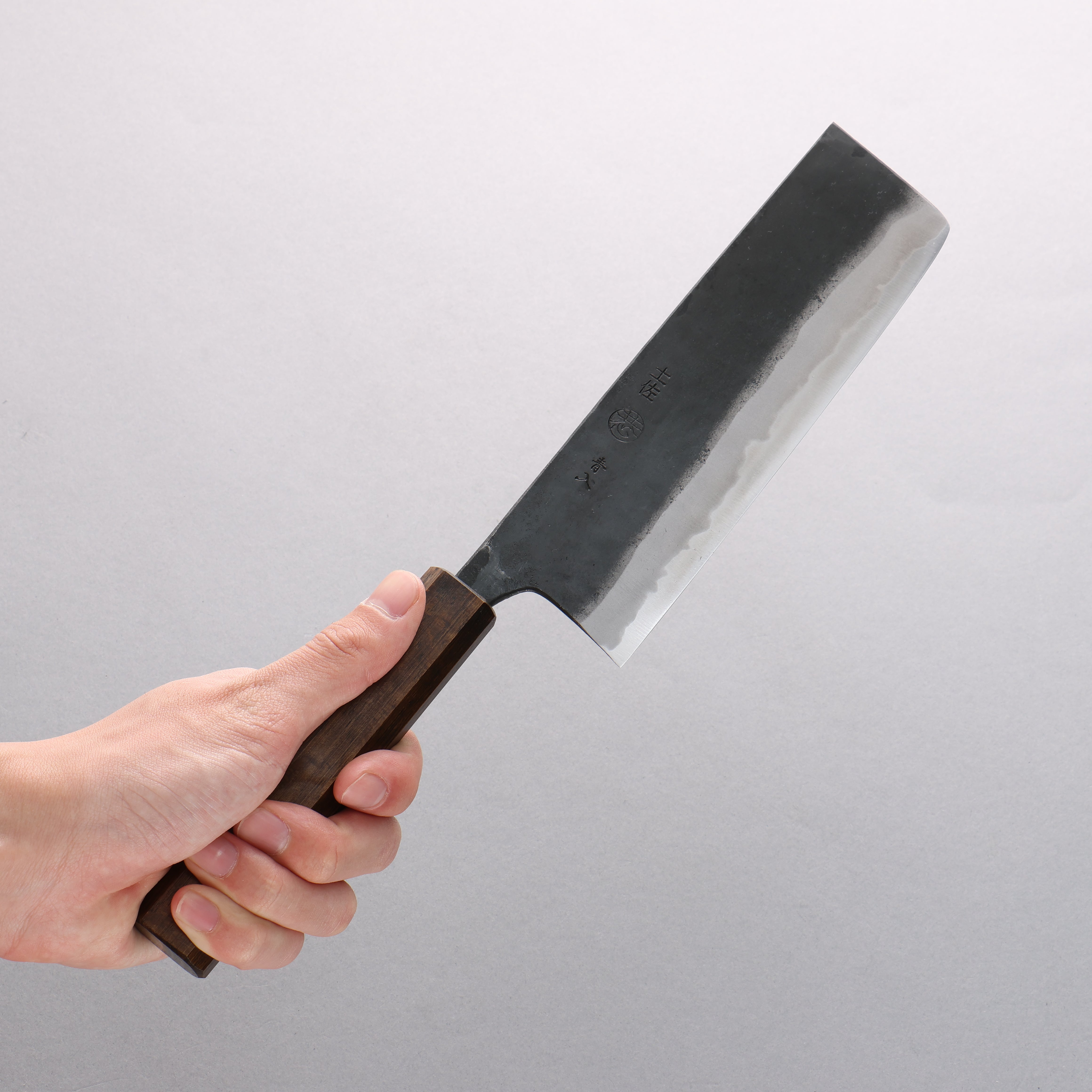 Premium Kyohei Shindo Blue Steel Nakiri Knife 170mm - Black Finish, Live Oak Lacquered Handle - Japanese Vegetable Knife for Professional Chefs & Home Cooking