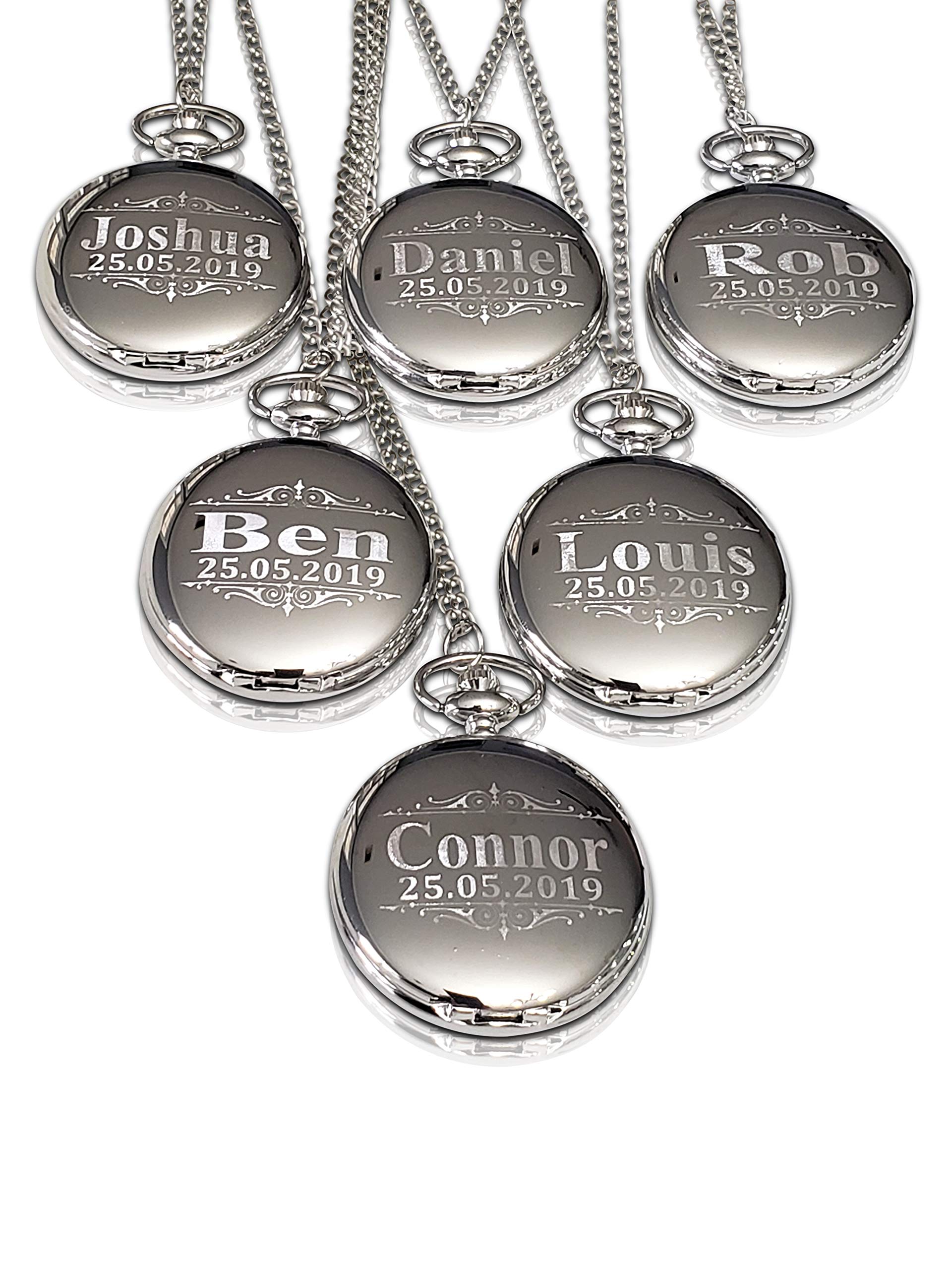 8-Piece Groomsmen Pocket Watch Set with Chain, Engraving & Gift Box - 4 Color Options - Perfect for Weddings, Anniversaries & Special Occasions